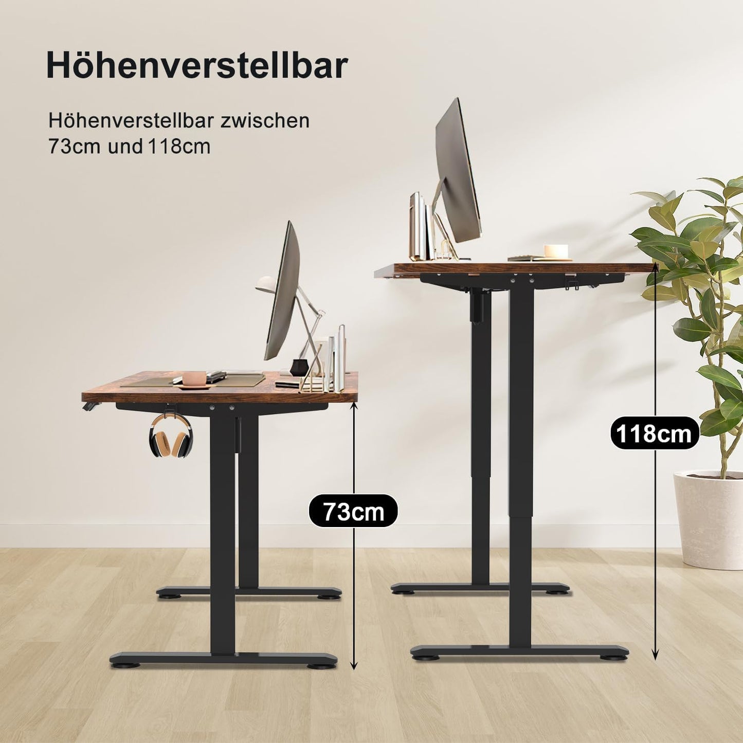 Homall 140X60 Cm Escritorio Elevable con Toma USB, Escritorio Elevable Eléctrico con Funciones De Sistema Anticolisión, Mesa De Escritorio con Soporte Eléctrico,Marrón