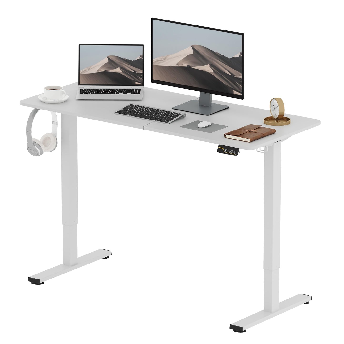 SANODESK FQ1 140x60cm Escritorio Elevable Eléctrico con Tablero, Standing Desk, Mesa Elevable para Computadora con Gancho, Cerradura para niños, Función de Memoria para Oficina y Hogar-Blanco Arce
