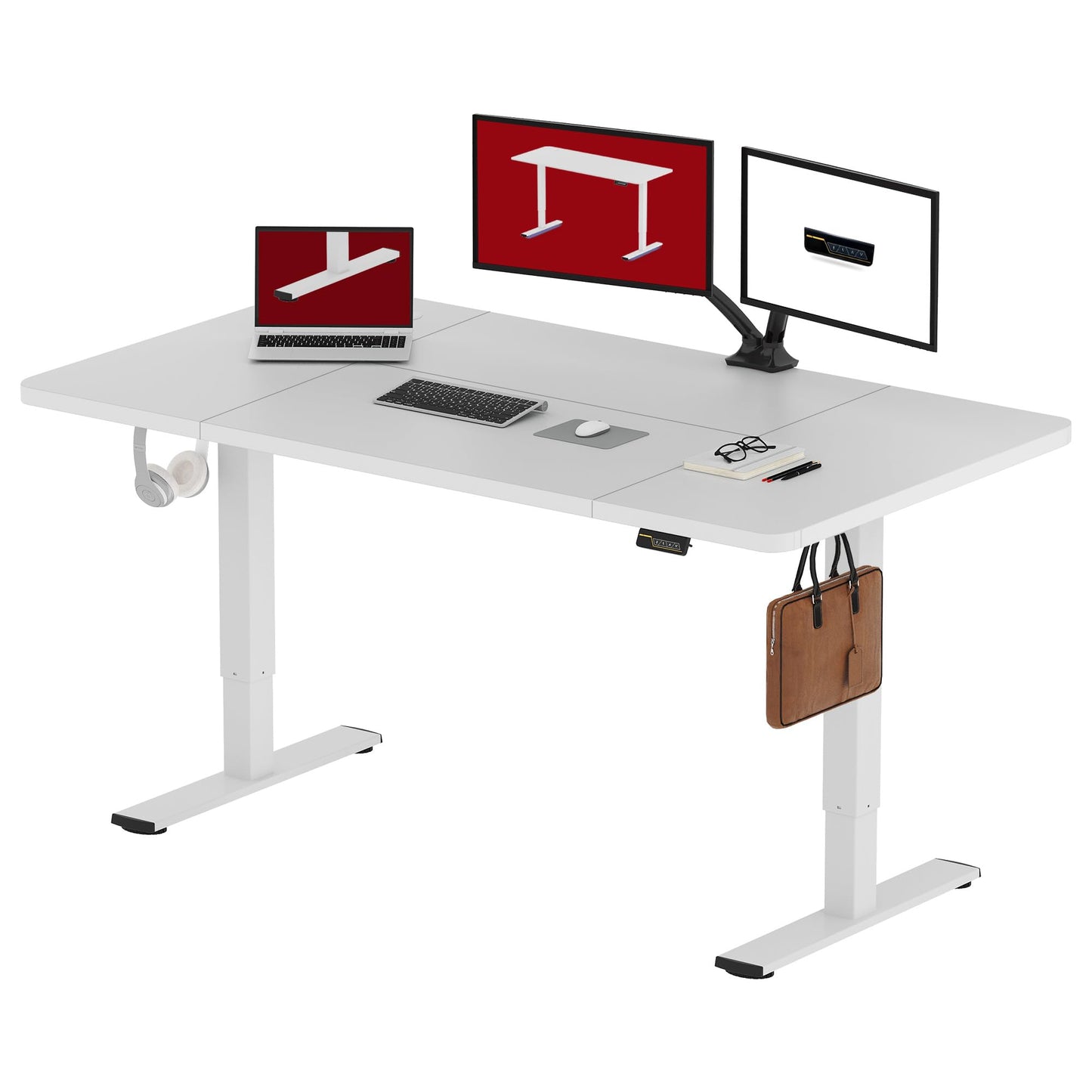 SANODESK FQ1 140x60cm Escritorio Elevable Eléctrico con Tablero, Standing Desk, Mesa Elevable para Computadora con Gancho, Cerradura para niños, Función de Memoria para Oficina y Hogar-Blanco Arce