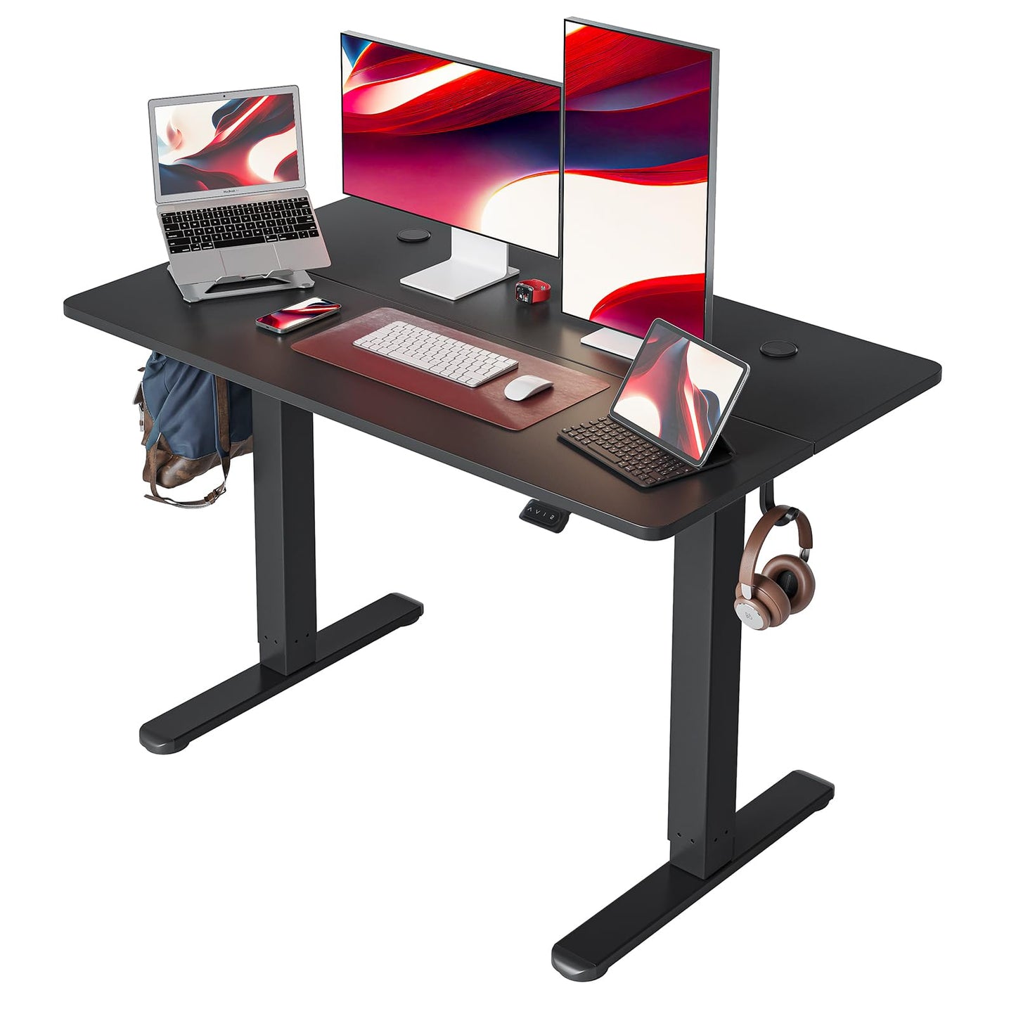 Cubiker Escritorio Eléctrico de Pie - 140 * 60 cm Mesa Altura Ajustable con Tablero, Sistema Anticolisión, Pies en T de Acero, Panel Control con Funciones Memoria