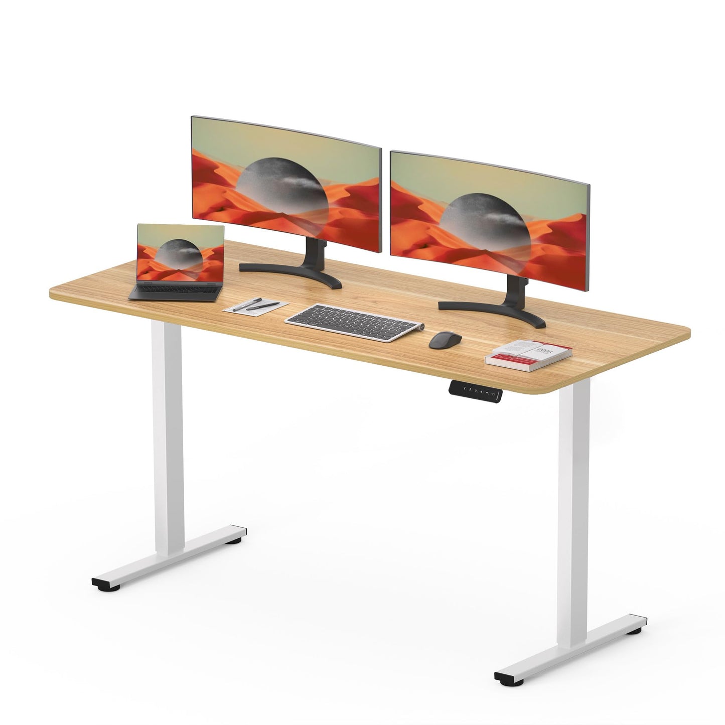 SANODESK FQ1 140x60cm Escritorio Elevable Eléctrico con Tablero, Standing Desk, Mesa Elevable para Computadora con Gancho, Cerradura para niños, Función de Memoria para Oficina y Hogar-Blanco Arce