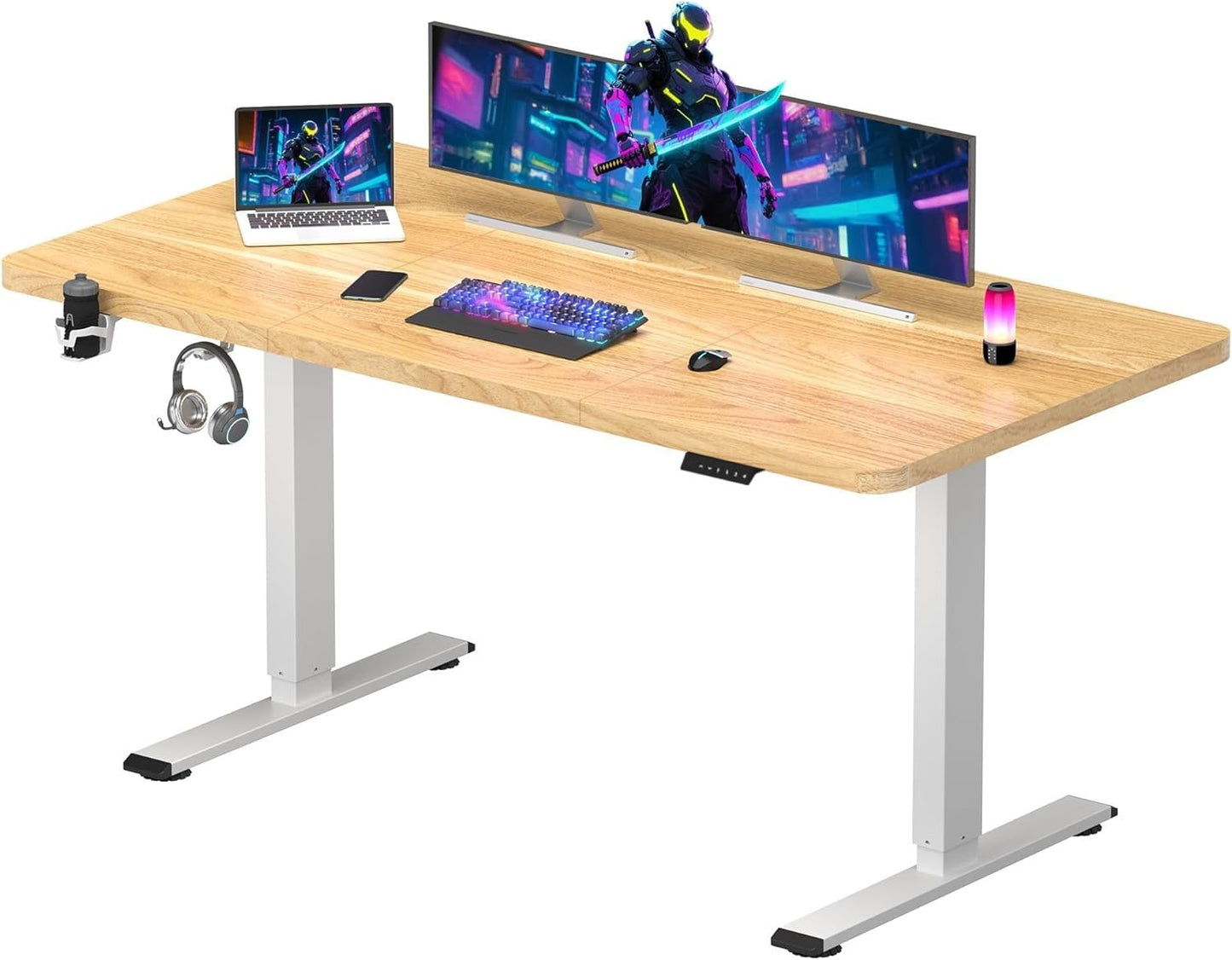 SANODESK QS-Gaming Escritorio Elevable Eléctrico 160x60 cm, Regulable en Altura, Control con Función de Memoria y Gancho, Negro