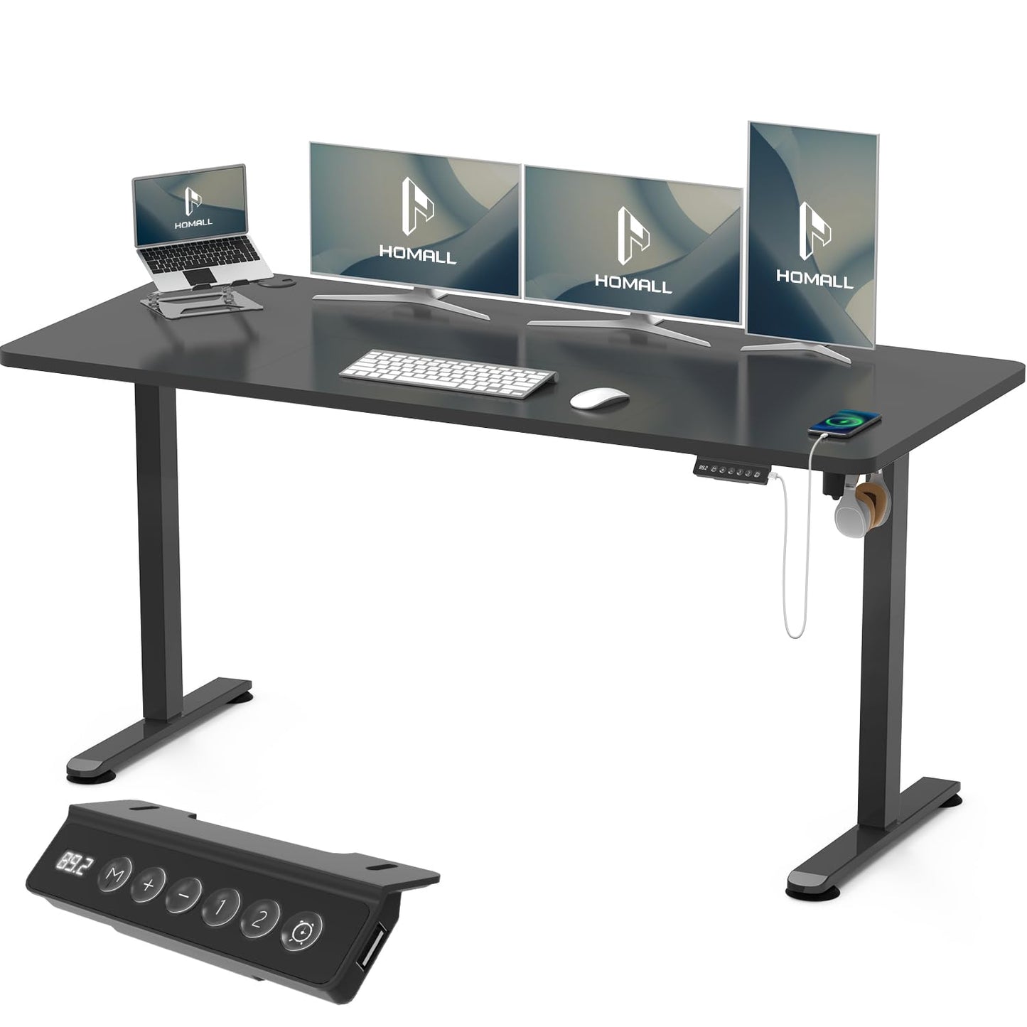 Homall 140X60 Cm Escritorio Elevable con Toma USB, Escritorio Elevable Eléctrico con Funciones De Sistema Anticolisión, Mesa De Escritorio con Soporte Eléctrico,Marrón