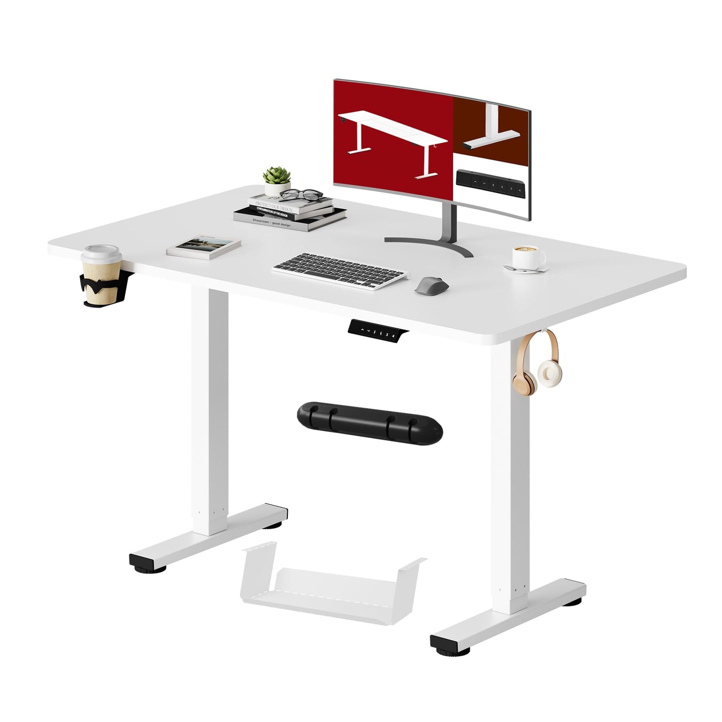 SANODESK QS1 140 x 60 cm Escritorio Elevable Eléctrico con Tablero Escritorio Regulable en Altura Eléctrico Telescópico Bidireccional con Control de Memoria y Tecnología Anticolisión (Blanco)