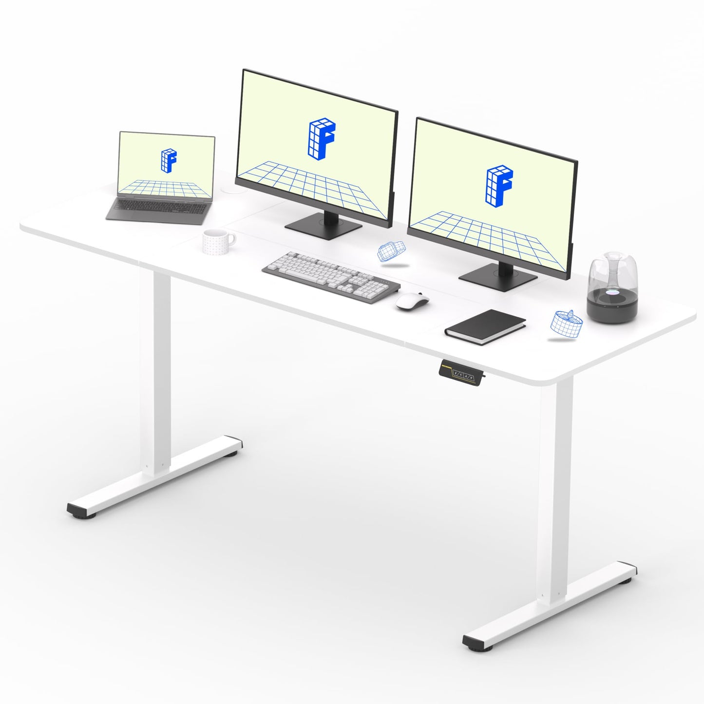 FLEXISPOT 140X60cm Escritorio Elevable Eléctrico con Tablero, con Gancho y Portavasos, Standing Desk, Mesa Elevable Escritorio de Elevable con Memoria Inteligente para Oficina y Hogar(Blanco)