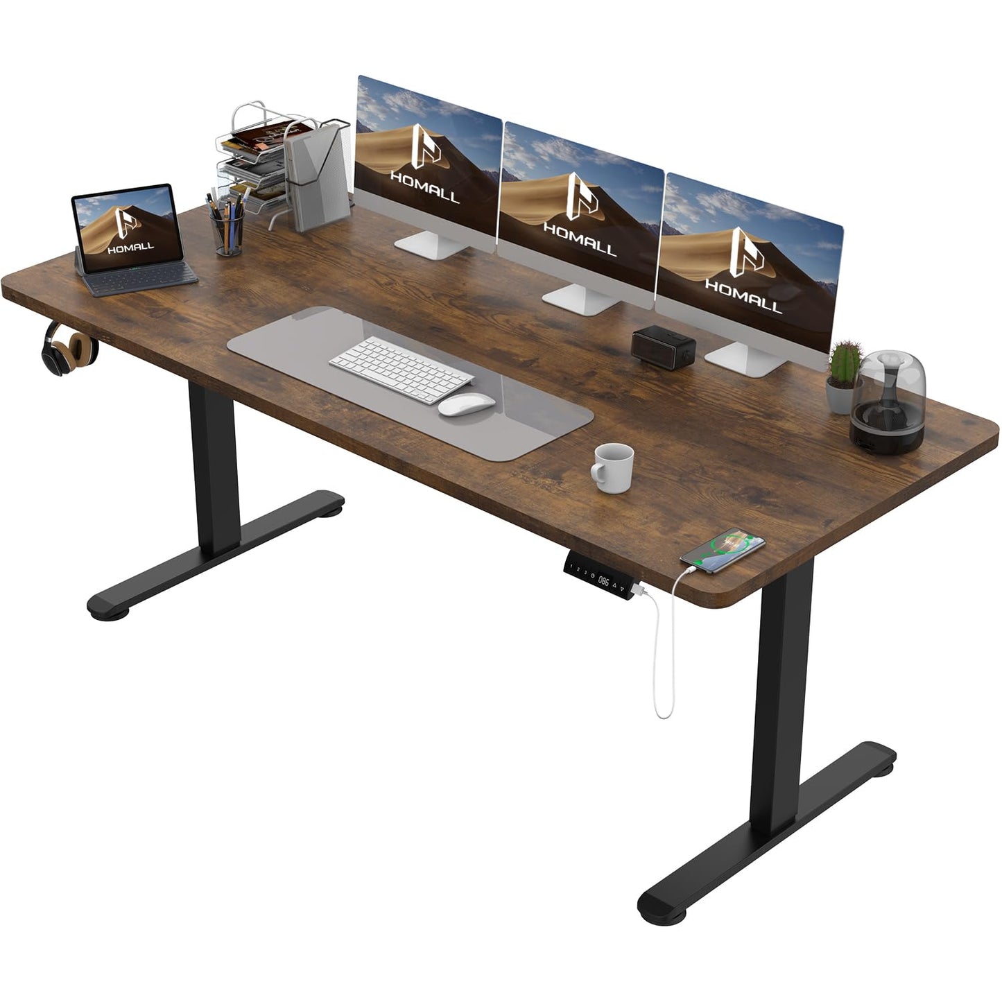 Homall Escritorio 140 x 80 cm,Escritorio Elevable con Carga USB,Mesa Elevable Escritorio Equipado con 3 Funciones de Memoria y Recordatorio,Mesas Elevables Modernas,Mesa Regulable Altura