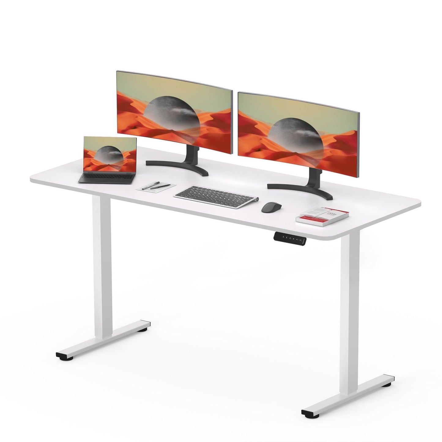 SANODESK FQ1 140x60cm Escritorio Elevable Eléctrico con Tablero, Standing Desk, Mesa Elevable para Computadora con Gancho, Cerradura para niños, Función de Memoria para Oficina y Hogar-Blanco Arce