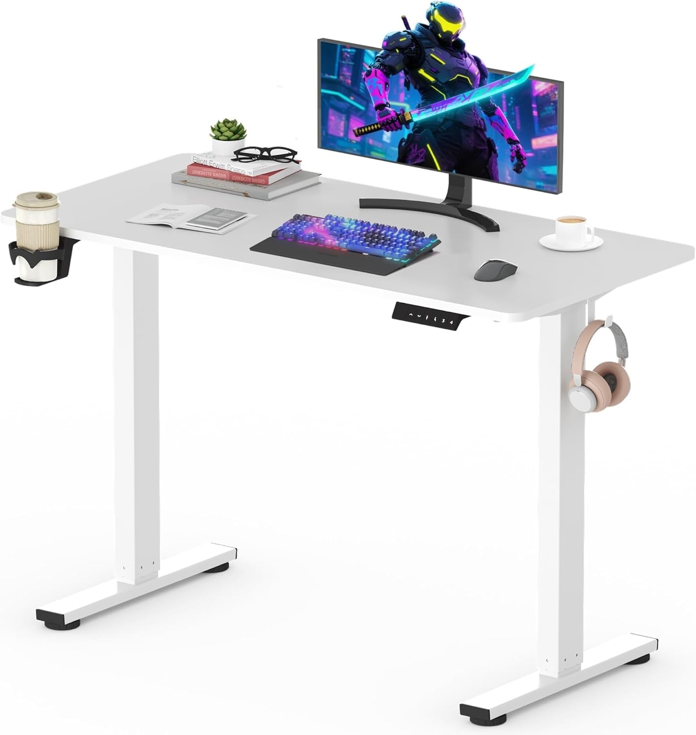 SANODESK QS-Gaming Escritorio Elevable Eléctrico 160x60 cm, Regulable en Altura, Control con Función de Memoria y Gancho, Negro