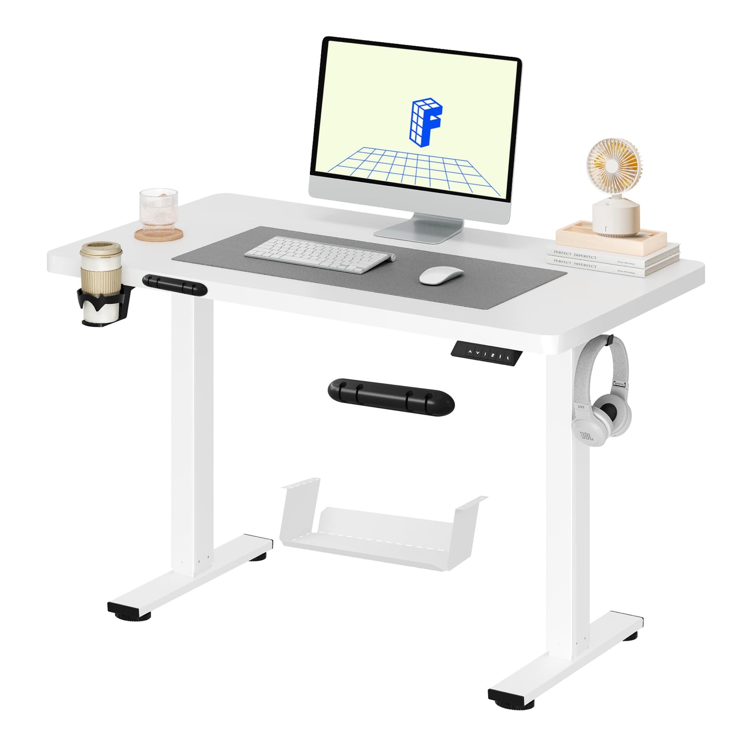FLEXISPOT QE Pro Escritorio Elevable Eléctrico 140x60cm, Mesa Elevable con 2 Ganchos, Portavasos y Organizador de Cables, 4 Función de Memoria, Standing Desk para Oficina & Hogar y Teletrabajo, Negro
