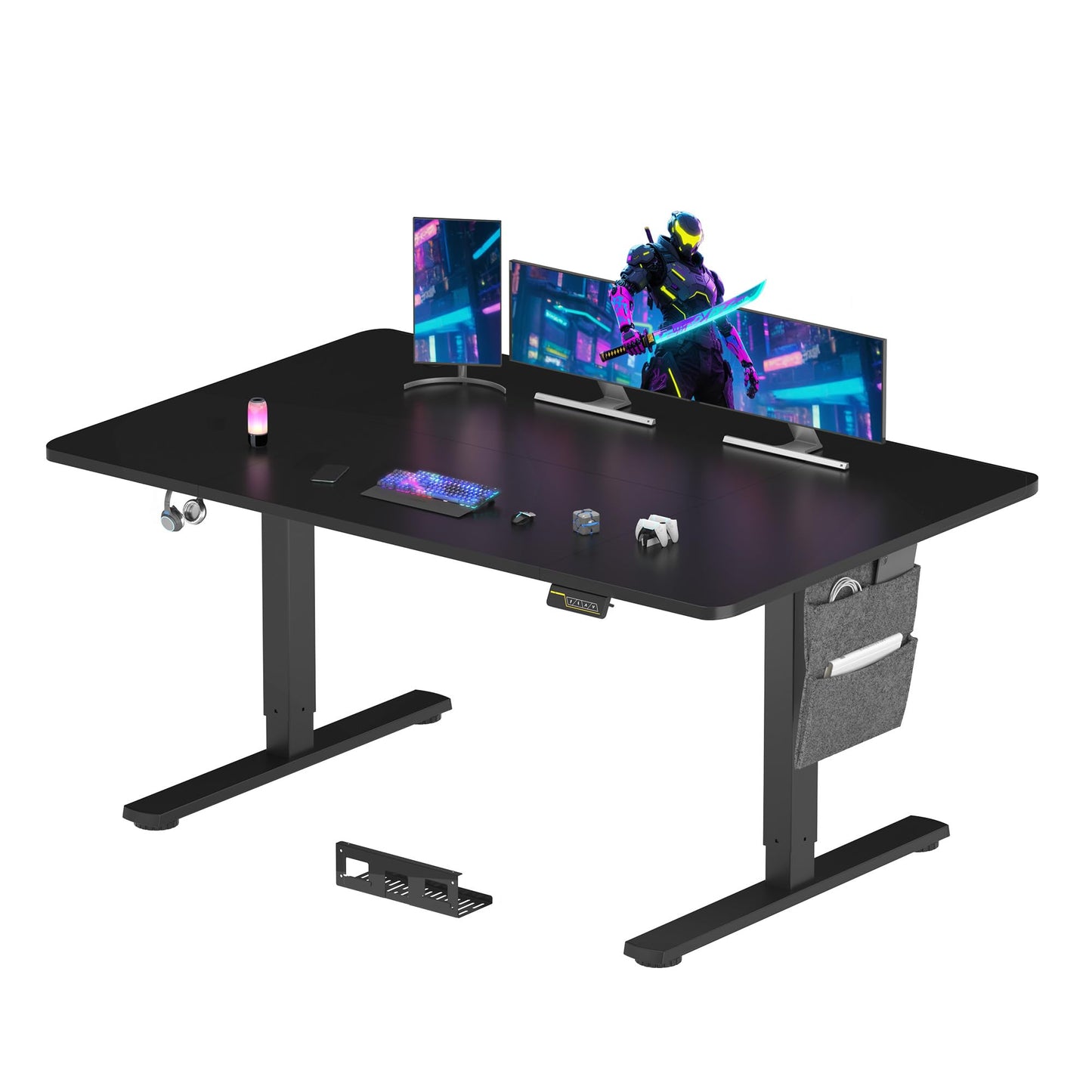 SANODESK QS-Gaming Escritorio Elevable Eléctrico 160x60 cm, Regulable en Altura, Control con Función de Memoria y Gancho, Negro