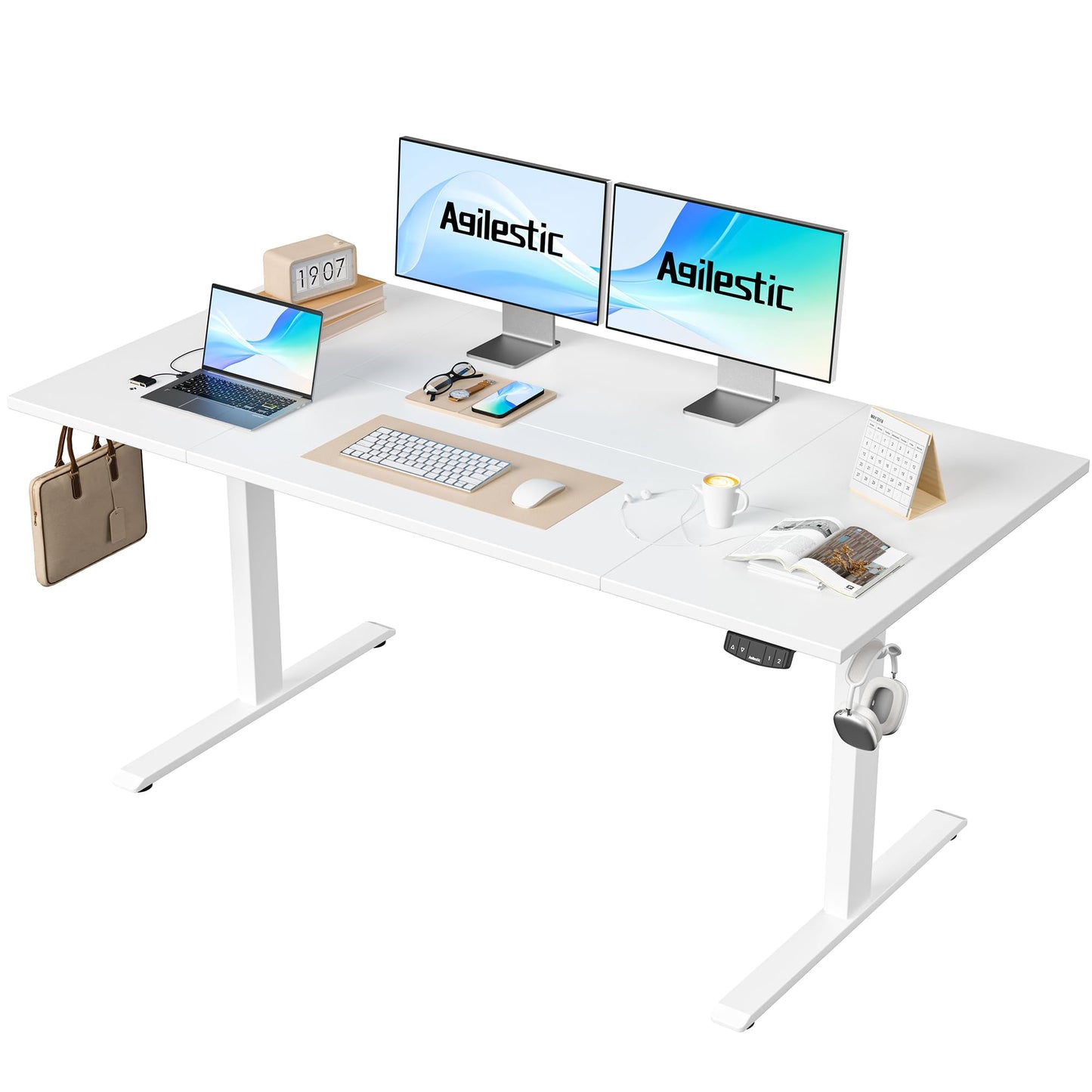 Agilestic 140 x 60 cm Escritorio Elevable Eléctrico con Tablero Escritorio Regulable en Altura Eléctrico Telescópico Bi-direccional con Control de Memoria y Tecnología Anticolisión, Negro