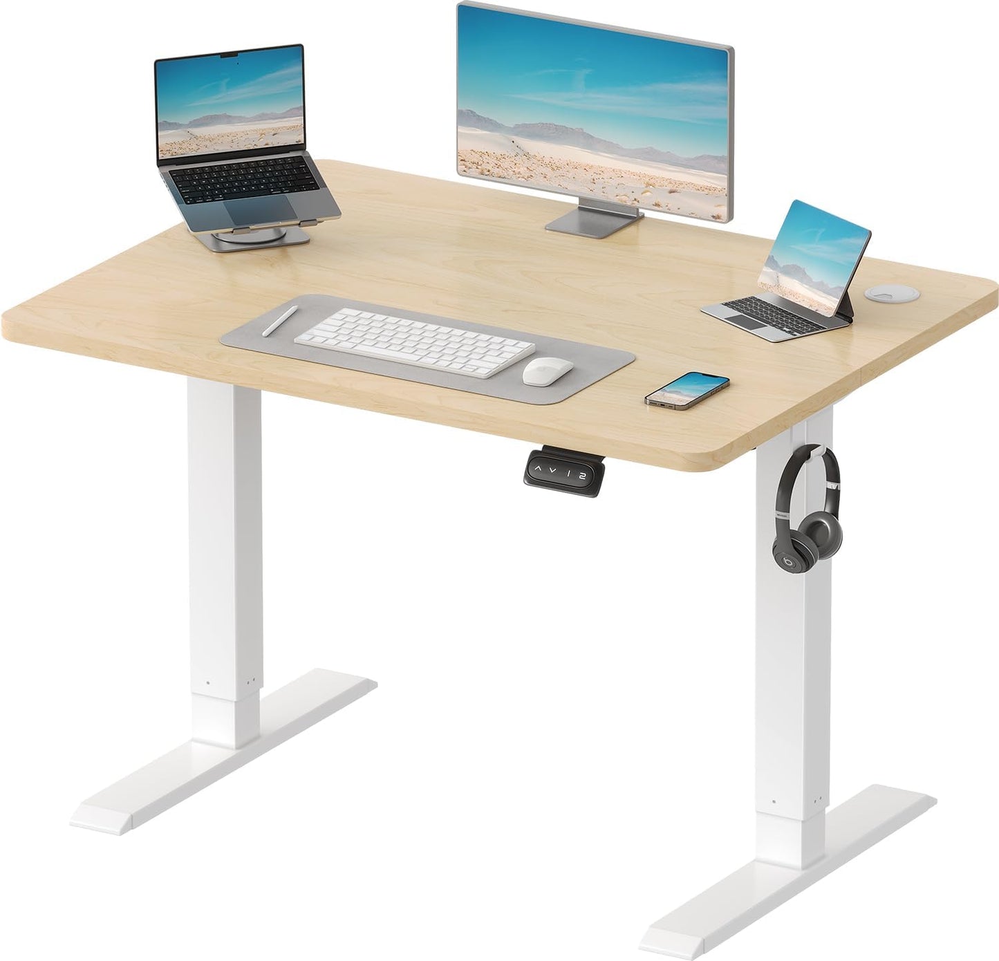 Devoko 140x60 cm Escritorio Regulable en Altura, Escritorio Elevable Eléctrico Telescópico Bidireccional, Escritorio de Oficinay Hogar, para Estudio en Casa con Tablero Ensamblado, Blanco