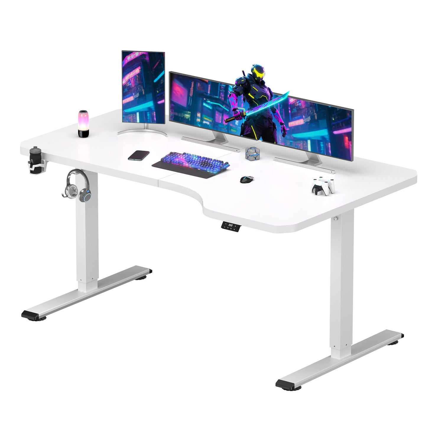 SANODESK QS-Gaming Escritorio Elevable Eléctrico 160x60 cm, Regulable en Altura, Control con Función de Memoria y Gancho, Negro