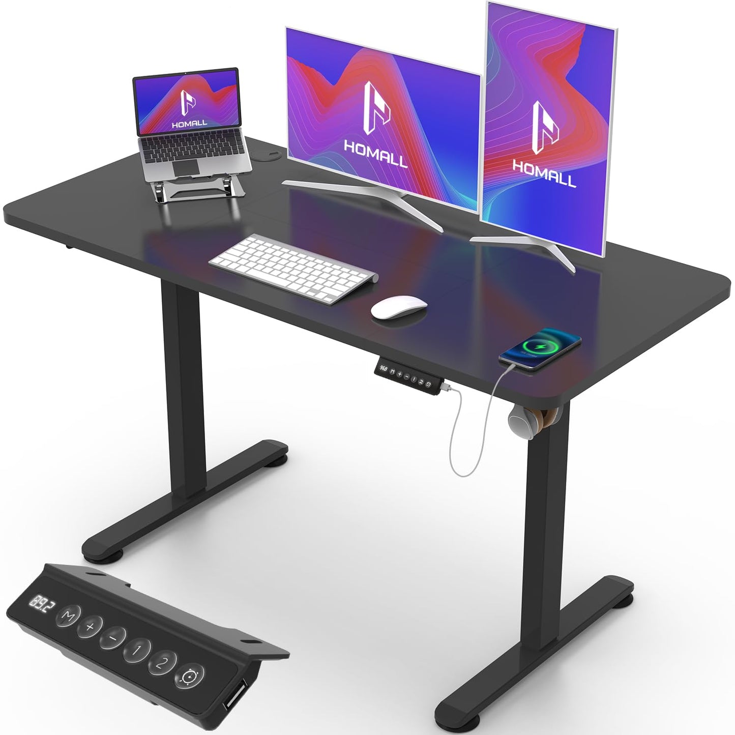 Homall 140X60 Cm Escritorio Elevable con Toma USB, Escritorio Elevable Eléctrico con Funciones De Sistema Anticolisión, Mesa De Escritorio con Soporte Eléctrico,Marrón