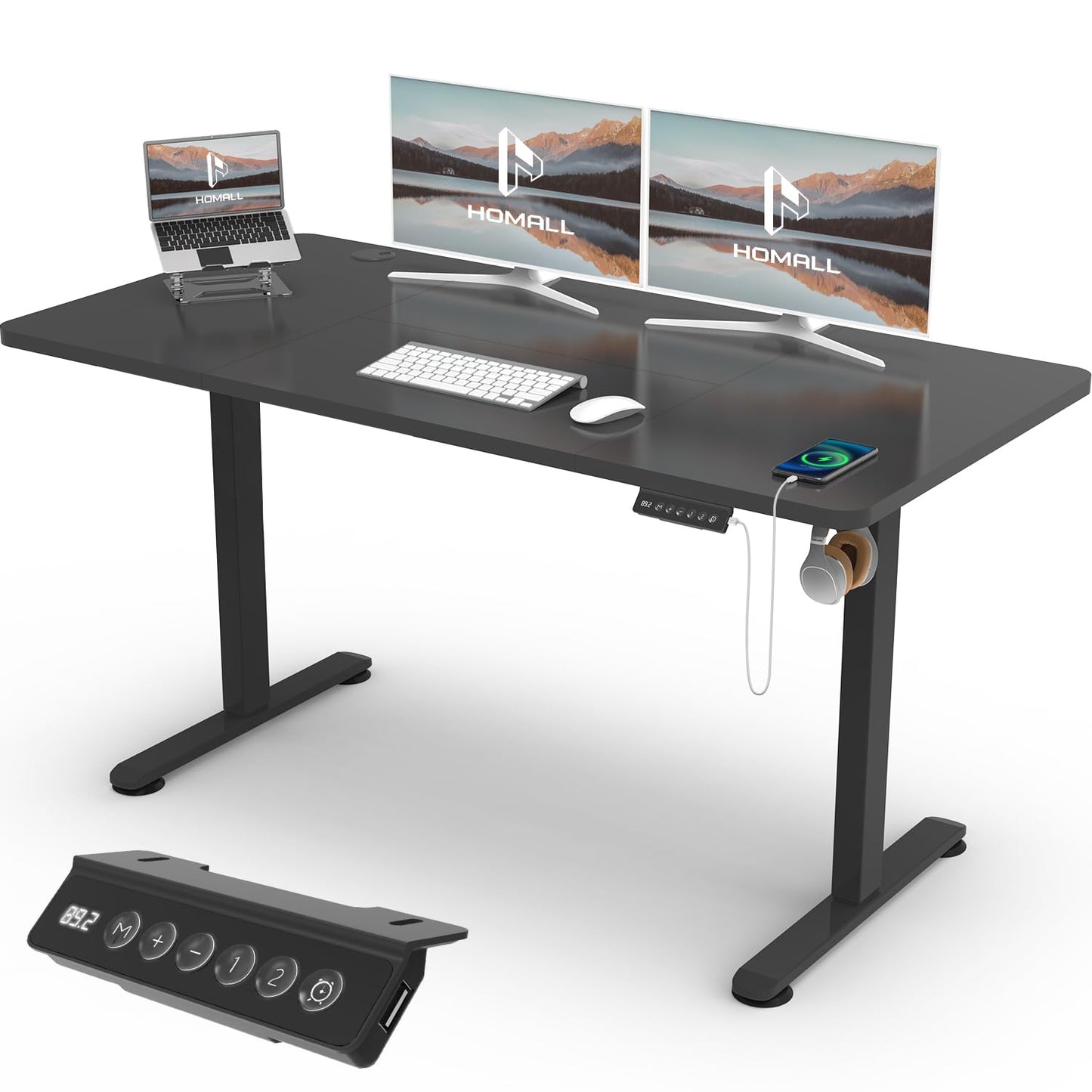 Homall 140X60 Cm Escritorio Elevable con Toma USB, Escritorio Elevable Eléctrico con Funciones De Sistema Anticolisión, Mesa De Escritorio con Soporte Eléctrico,Marrón