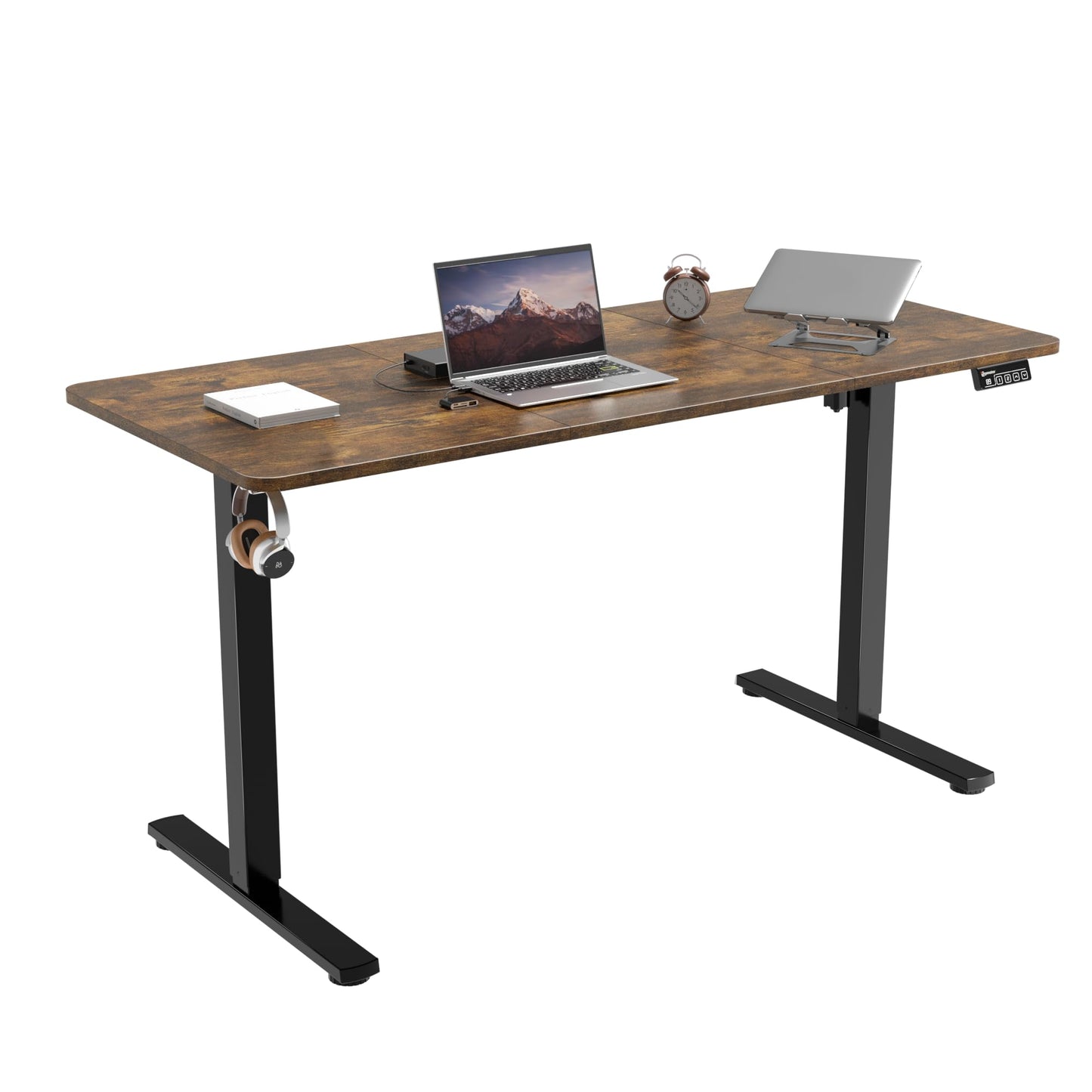ERGOMAKER Escritorio eléctrico Regulable en Altura 140 x 60 cm (55,1 x 23,6 Pulgadas), Escritorio de Altura Regulable con Tablero de Empalme (Marco Negro + Tablero Negro)