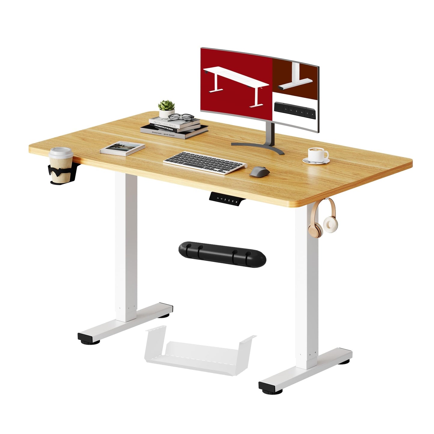SANODESK QS1 140 x 60 cm Escritorio Elevable Eléctrico con Tablero Escritorio Regulable en Altura Eléctrico Telescópico Bidireccional con Control de Memoria y Tecnología Anticolisión (Blanco)