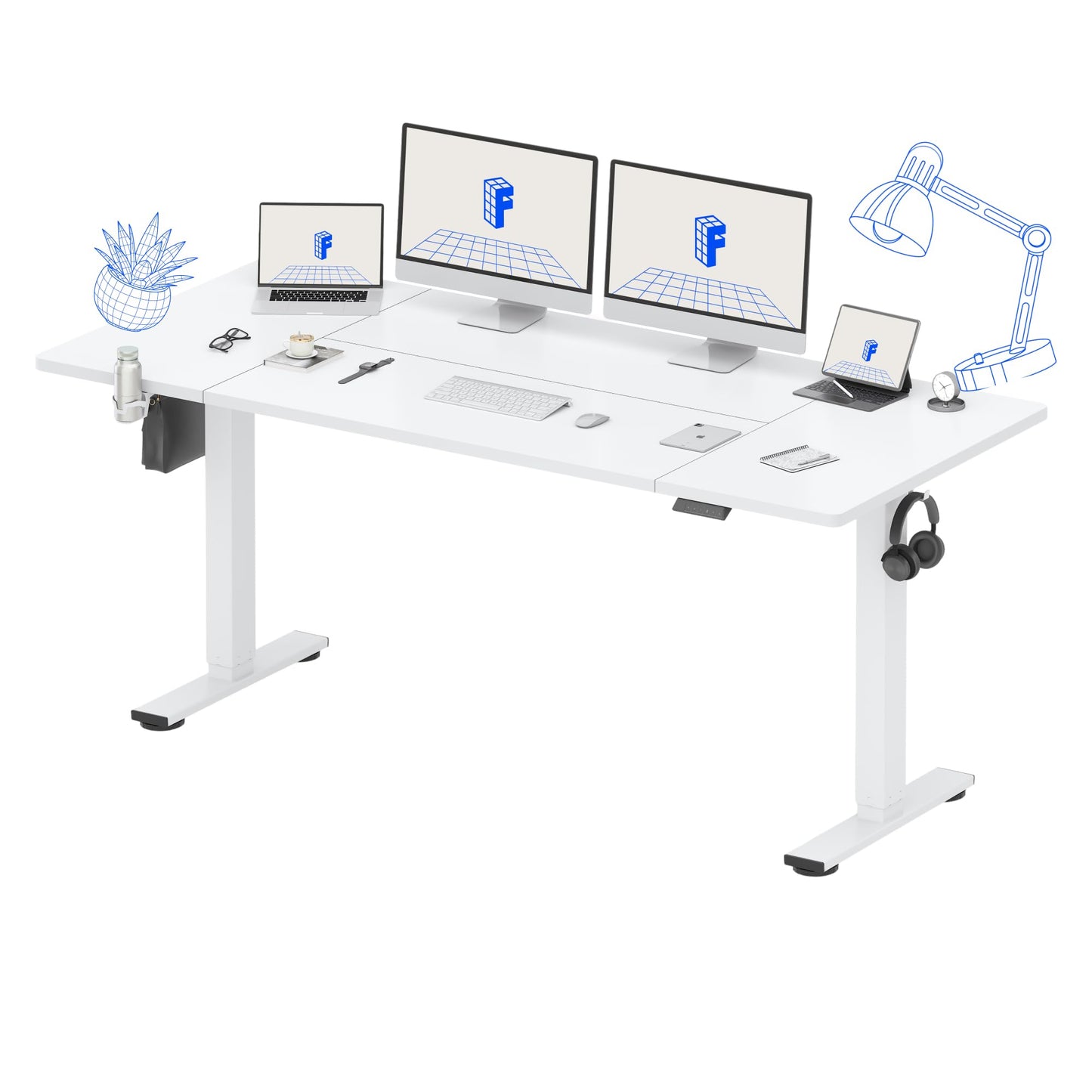 FLEXISPOT QE Pro Escritorio Elevable Eléctrico 140x60cm, Mesa Elevable con 2 Ganchos, Portavasos y Organizador de Cables, 4 Función de Memoria, Standing Desk para Oficina & Hogar y Teletrabajo, Negro