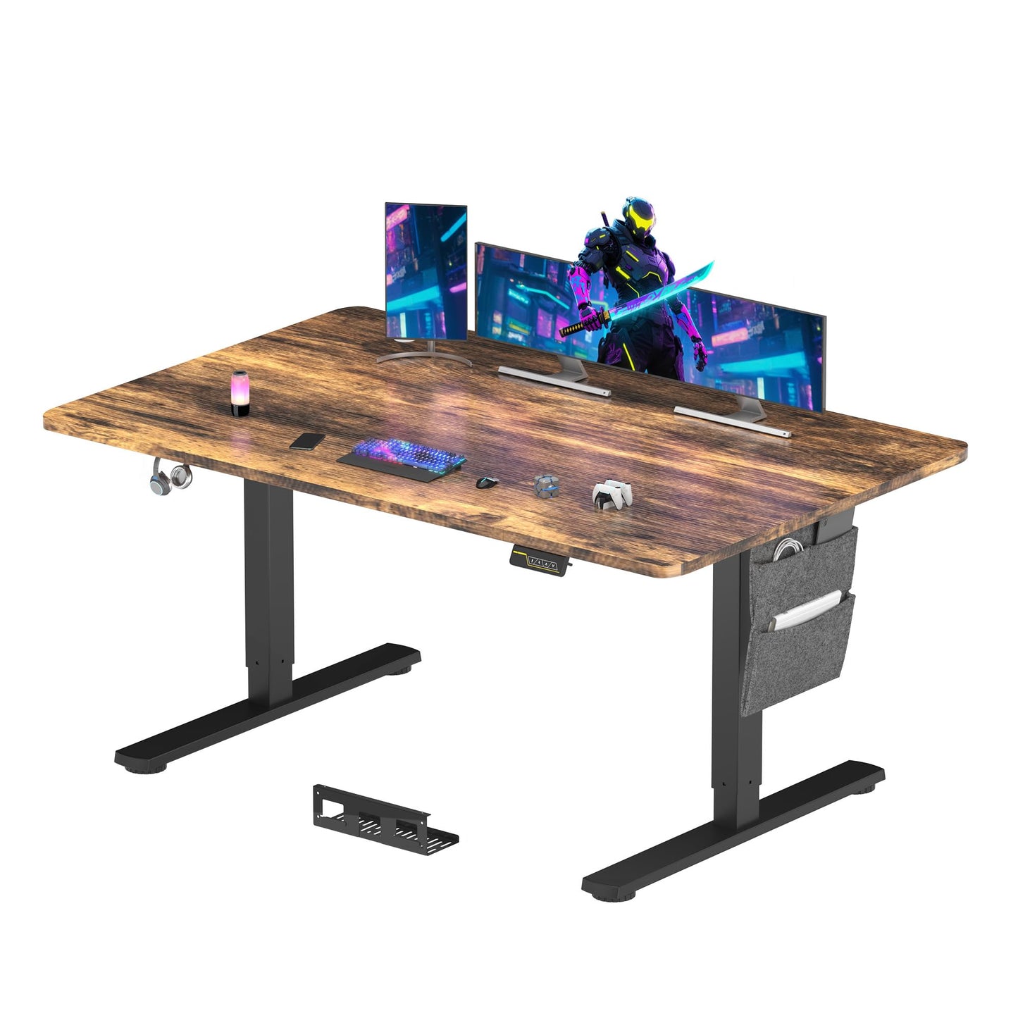 SANODESK QS-Gaming Escritorio Elevable Eléctrico 160x60 cm, Regulable en Altura, Control con Función de Memoria y Gancho, Negro
