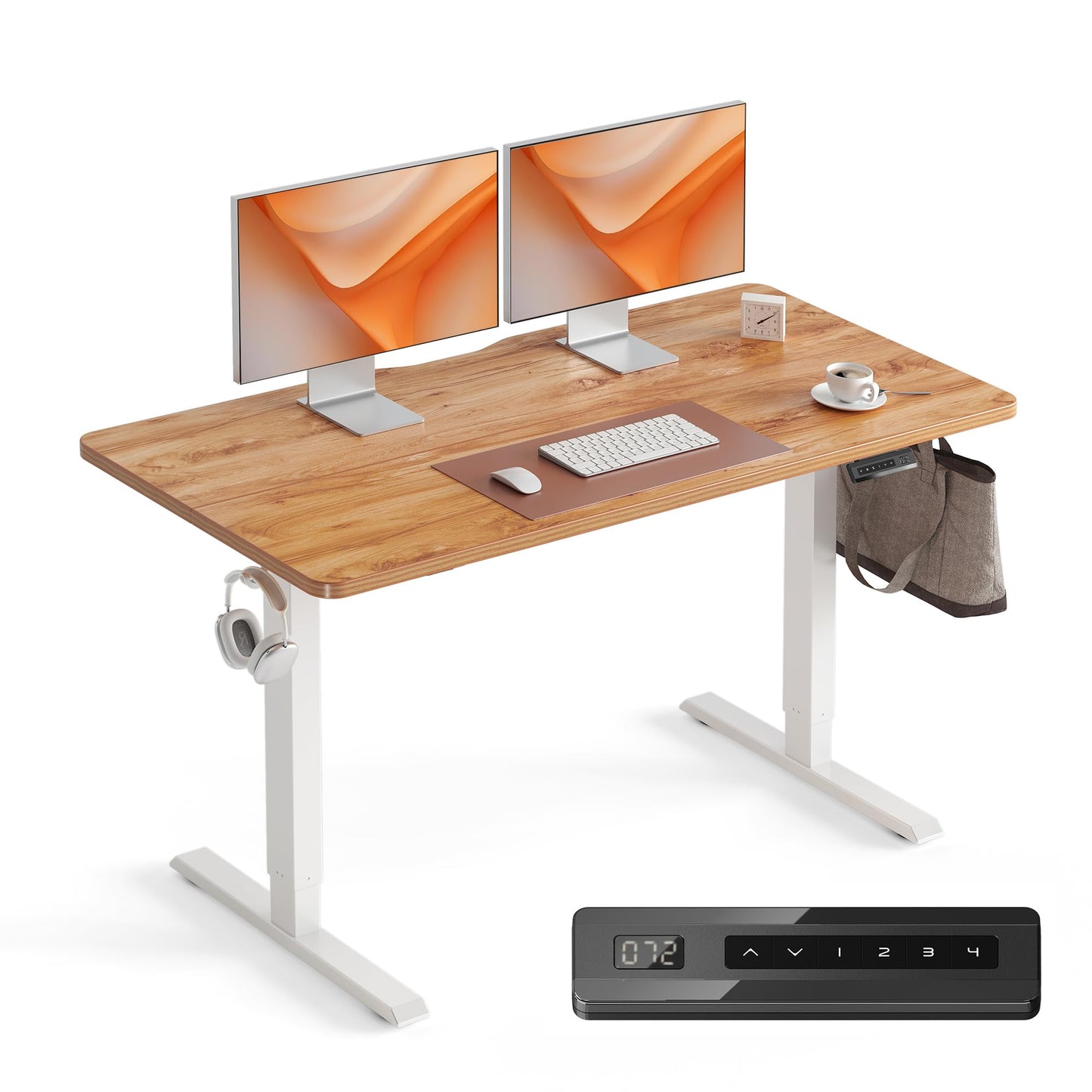 Cubiker Escritorio Eléctrico de Pie - 140 * 60 cm Mesa Altura Ajustable con Tablero, Sistema Anticolisión, Pies en T de Acero, Panel Control con Funciones Memoria