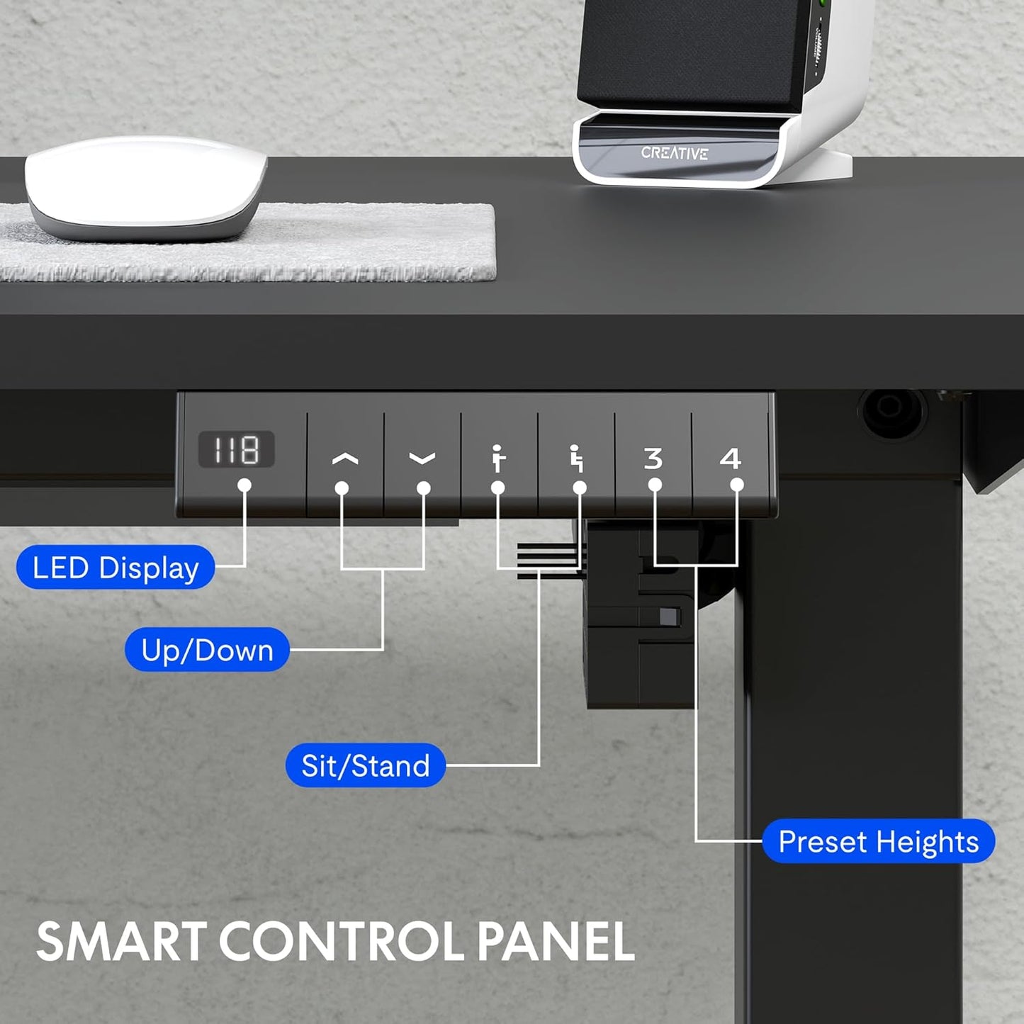 FLEXISPOT QE Pro Escritorio Elevable Eléctrico 140x60cm, Mesa Elevable con 2 Ganchos, Portavasos y Organizador de Cables, 4 Función de Memoria, Standing Desk para Oficina & Hogar y Teletrabajo, Negro