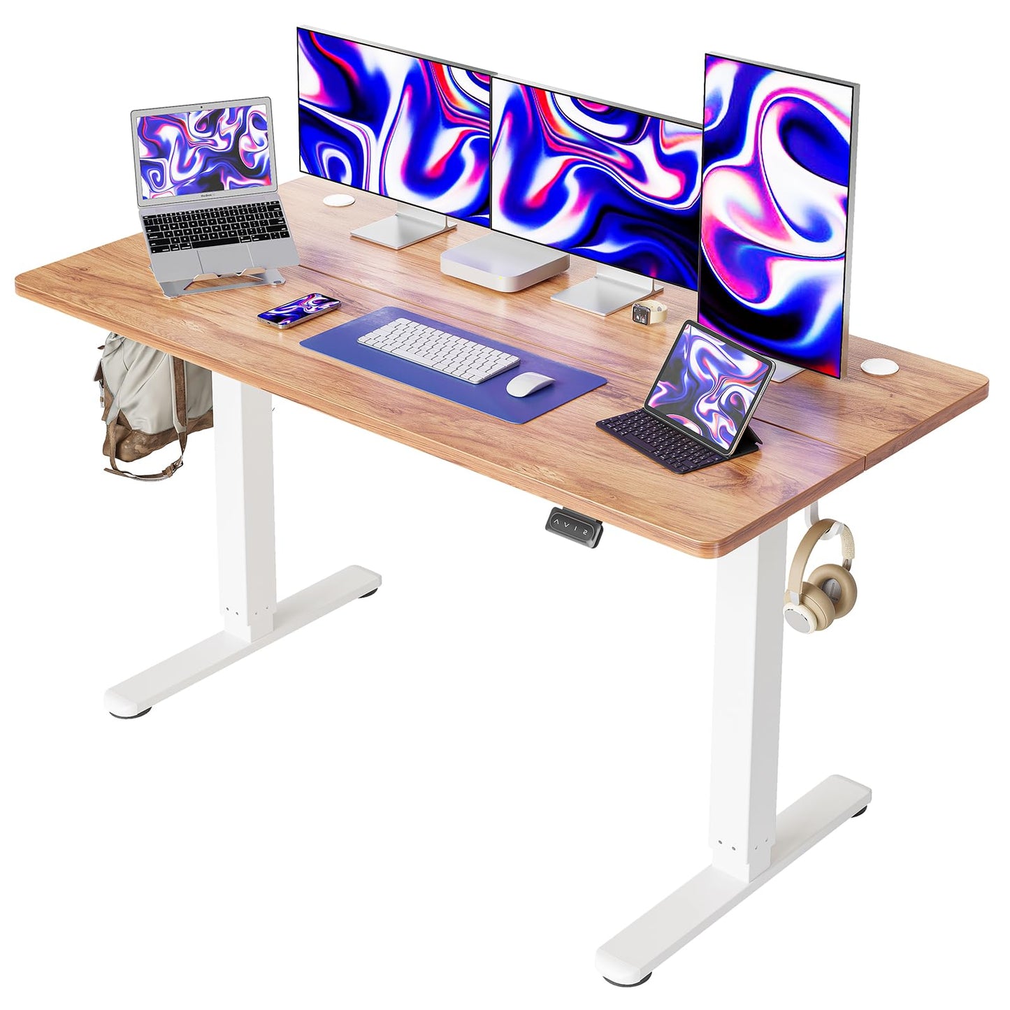 Cubiker Escritorio Eléctrico de Pie - 140 * 60 cm Mesa Altura Ajustable con Tablero, Sistema Anticolisión, Pies en T de Acero, Panel Control con Funciones Memoria
