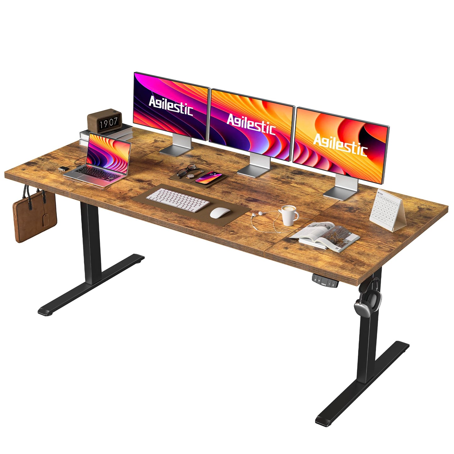 Agilestic 140 x 60 cm Escritorio Elevable Eléctrico con Tablero Escritorio Regulable en Altura Eléctrico Telescópico Bi-direccional con Control de Memoria y Tecnología Anticolisión, Negro