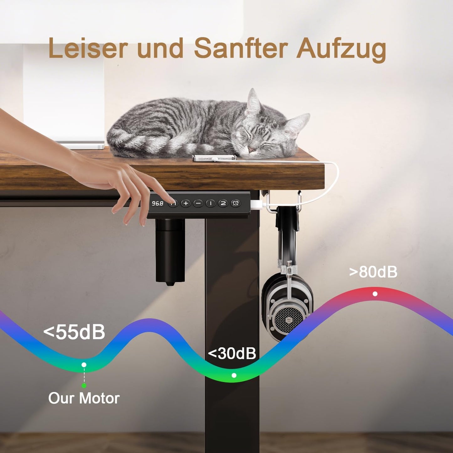 Homall 140X60 Cm Escritorio Elevable con Toma USB, Escritorio Elevable Eléctrico con Funciones De Sistema Anticolisión, Mesa De Escritorio con Soporte Eléctrico,Marrón