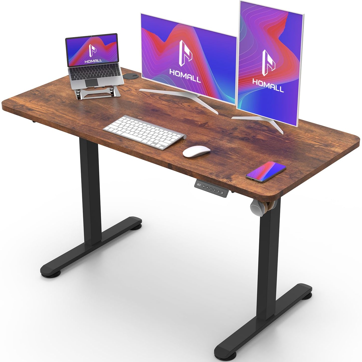 Homall 140X60 Cm Escritorio Elevable con Toma USB, Escritorio Elevable Eléctrico con Funciones De Sistema Anticolisión, Mesa De Escritorio con Soporte Eléctrico,Marrón