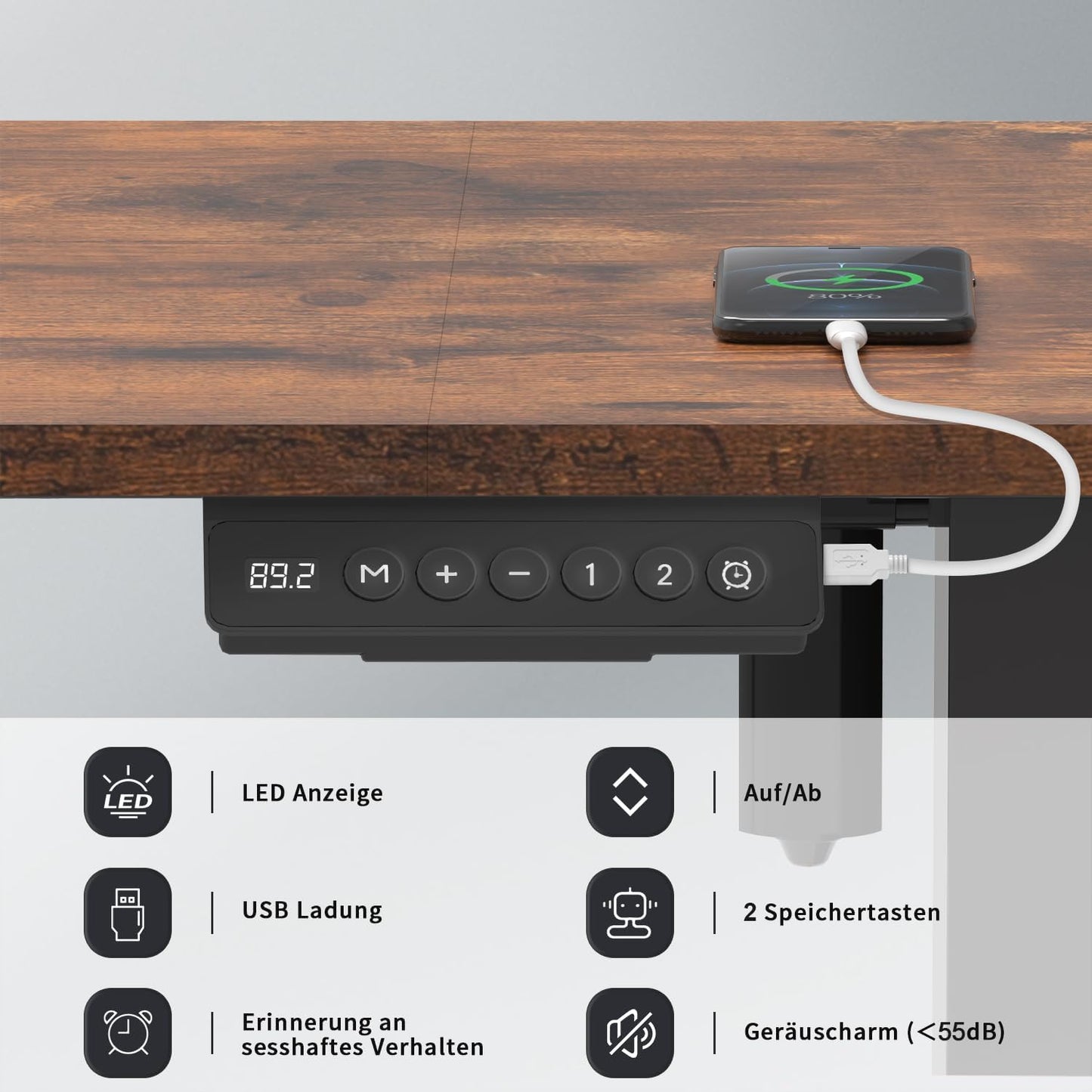 Homall 140X60 Cm Escritorio Elevable con Toma USB, Escritorio Elevable Eléctrico con Funciones De Sistema Anticolisión, Mesa De Escritorio con Soporte Eléctrico,Marrón