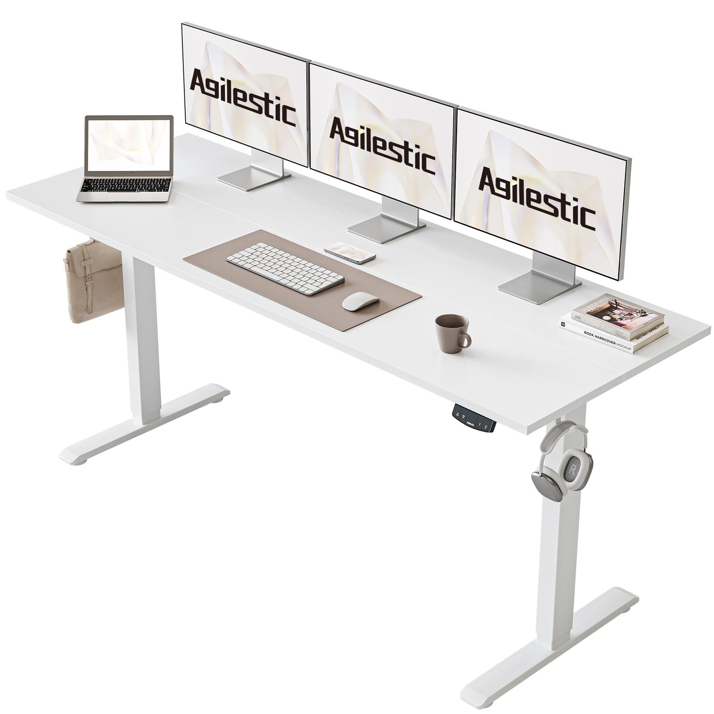 Agilestic 140 x 60 cm Escritorio Elevable Eléctrico con Tablero Escritorio Regulable en Altura Eléctrico Telescópico Bi-direccional con Control de Memoria y Tecnología Anticolisión, Negro