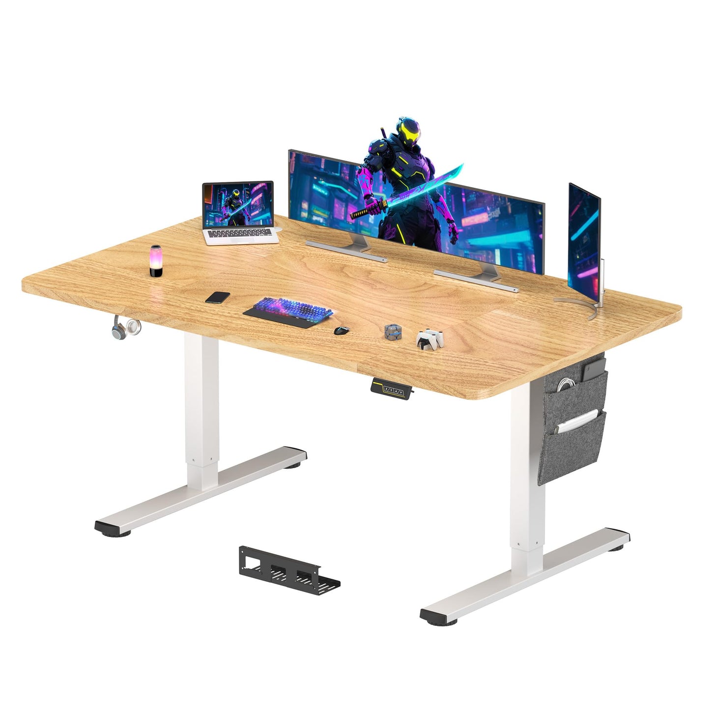 SANODESK QS-Gaming Escritorio Elevable Eléctrico 160x60 cm, Regulable en Altura, Control con Función de Memoria y Gancho, Negro