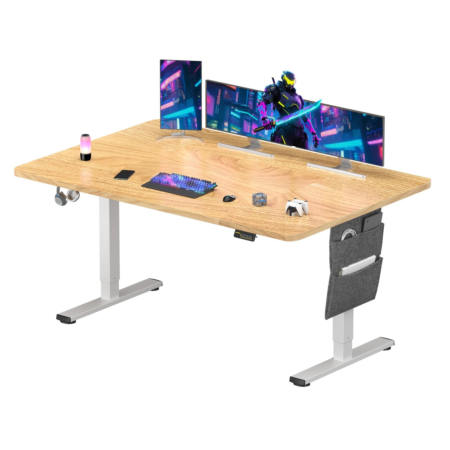 SANODESK QS-Gaming Escritorio Elevable Eléctrico 160x60 cm, Regulable en Altura, Control con Función de Memoria y Gancho, Negro