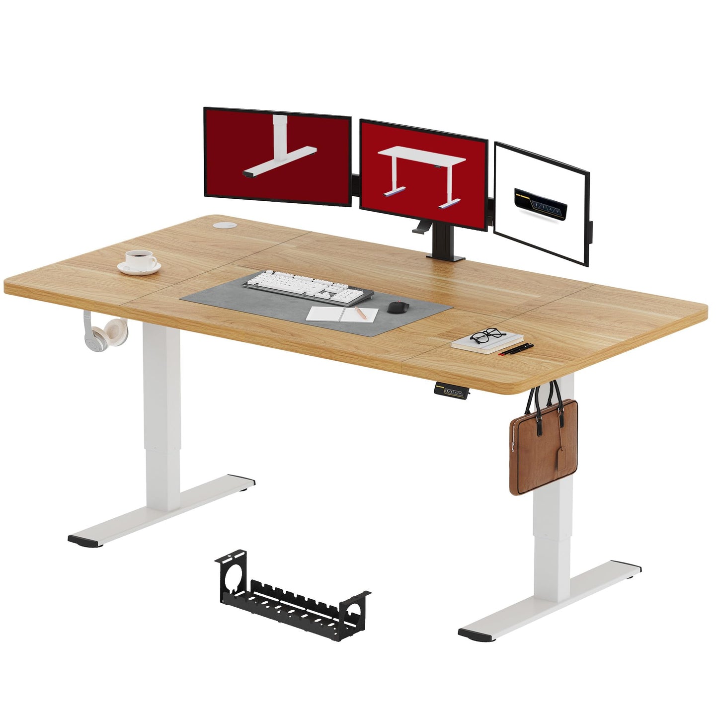 SANODESK FQ1 140x60cm Escritorio Elevable Eléctrico con Tablero, Standing Desk, Mesa Elevable para Computadora con Gancho, Cerradura para niños, Función de Memoria para Oficina y Hogar-Blanco Arce