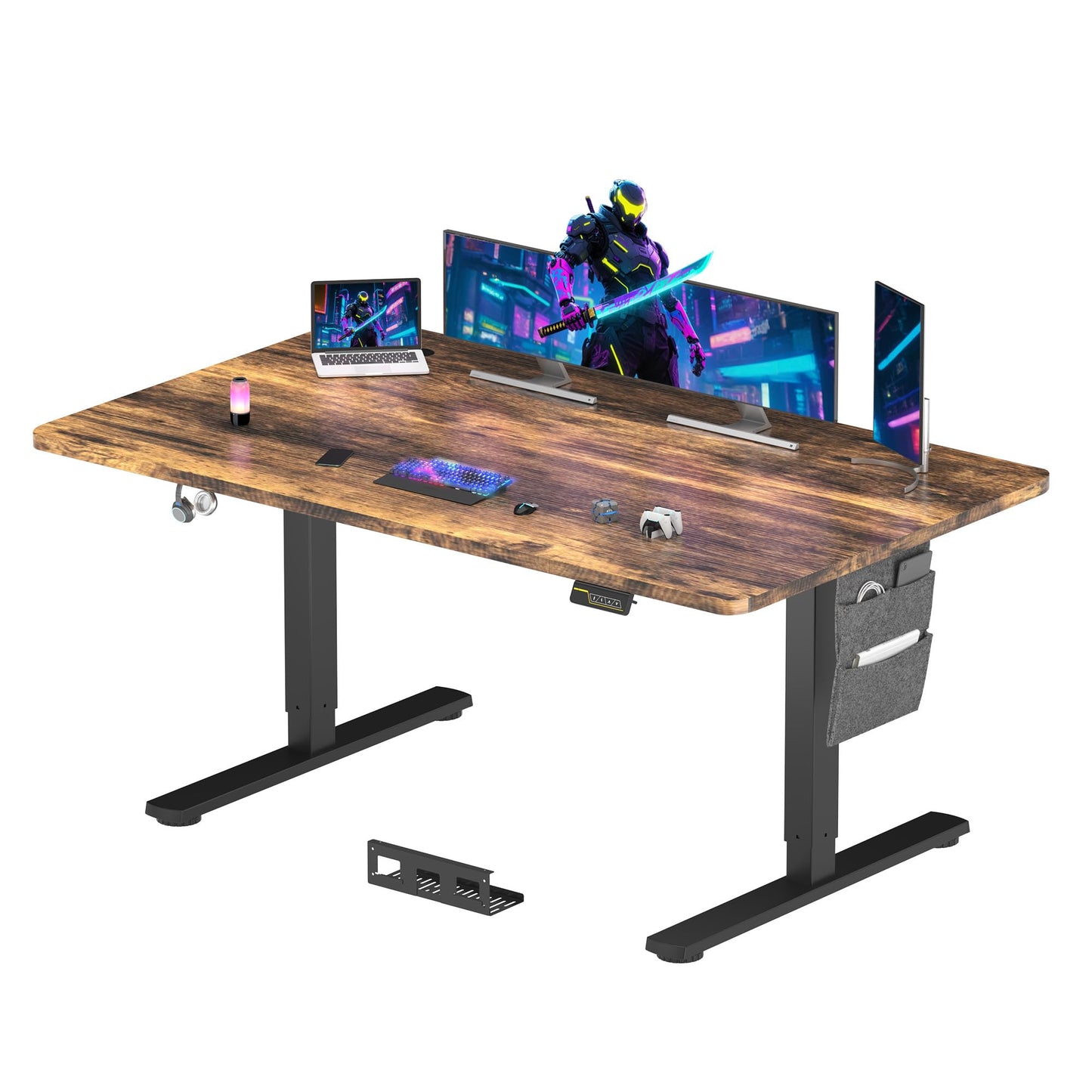 SANODESK QS-Gaming Escritorio Elevable Eléctrico 160x60 cm, Regulable en Altura, Control con Función de Memoria y Gancho, Negro