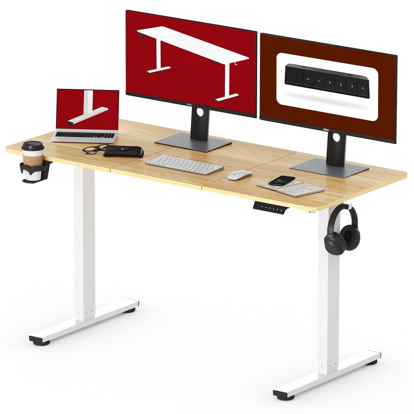 SANODESK QS1 140 x 60 cm Escritorio Elevable Eléctrico con Tablero Escritorio Regulable en Altura Eléctrico Telescópico Bidireccional con Control de Memoria y Tecnología Anticolisión (Blanco)