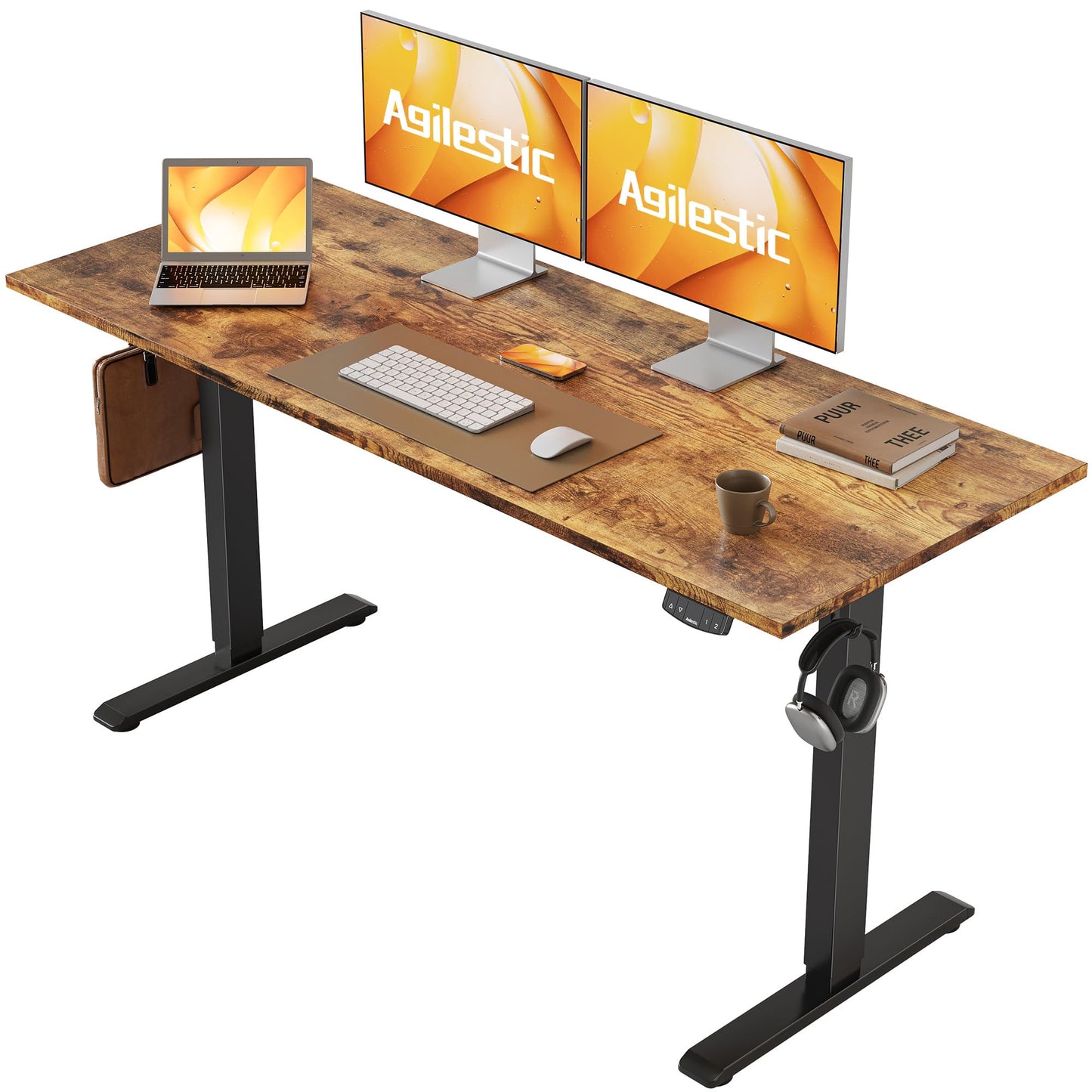 Agilestic 140 x 60 cm Escritorio Elevable Eléctrico con Tablero Escritorio Regulable en Altura Eléctrico Telescópico Bi-direccional con Control de Memoria y Tecnología Anticolisión, Negro