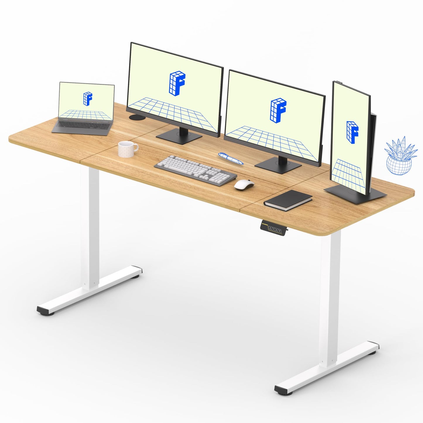 FLEXISPOT 140X60cm Escritorio Elevable Eléctrico con Tablero, con Gancho y Portavasos, Standing Desk, Mesa Elevable Escritorio de Elevable con Memoria Inteligente para Oficina y Hogar(Blanco)