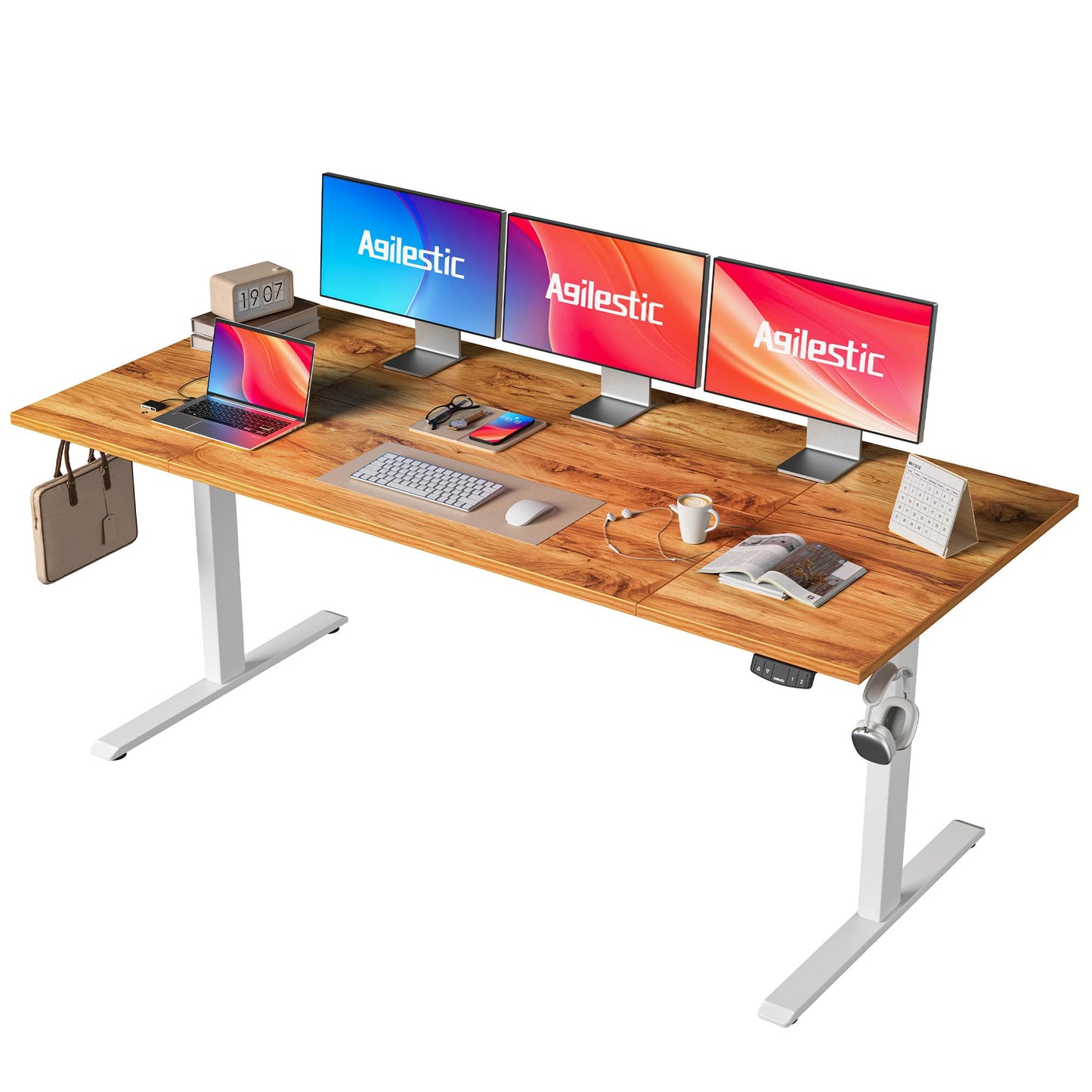 Agilestic 140 x 60 cm Escritorio Elevable Eléctrico con Tablero Escritorio Regulable en Altura Eléctrico Telescópico Bi-direccional con Control de Memoria y Tecnología Anticolisión, Negro