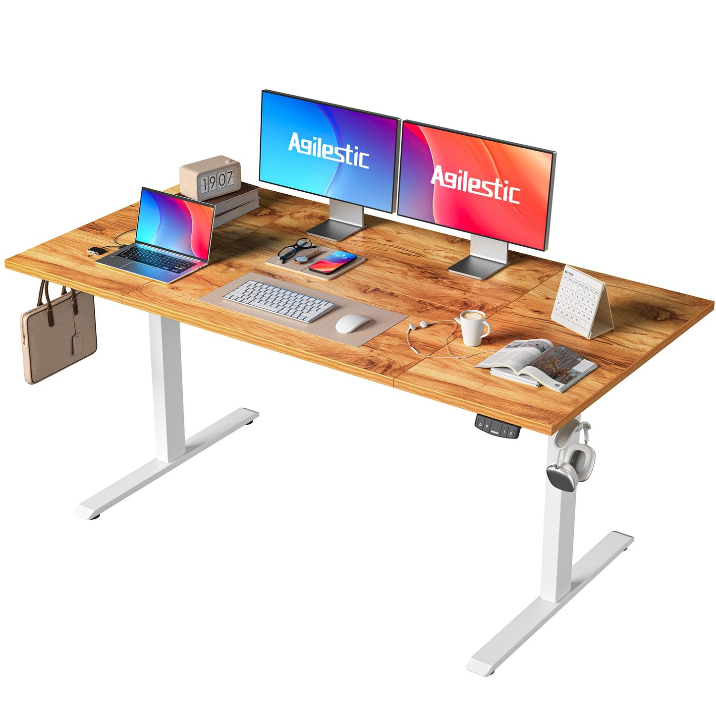 Agilestic 140 x 60 cm Escritorio Elevable Eléctrico con Tablero Escritorio Regulable en Altura Eléctrico Telescópico Bi-direccional con Control de Memoria y Tecnología Anticolisión, Negro