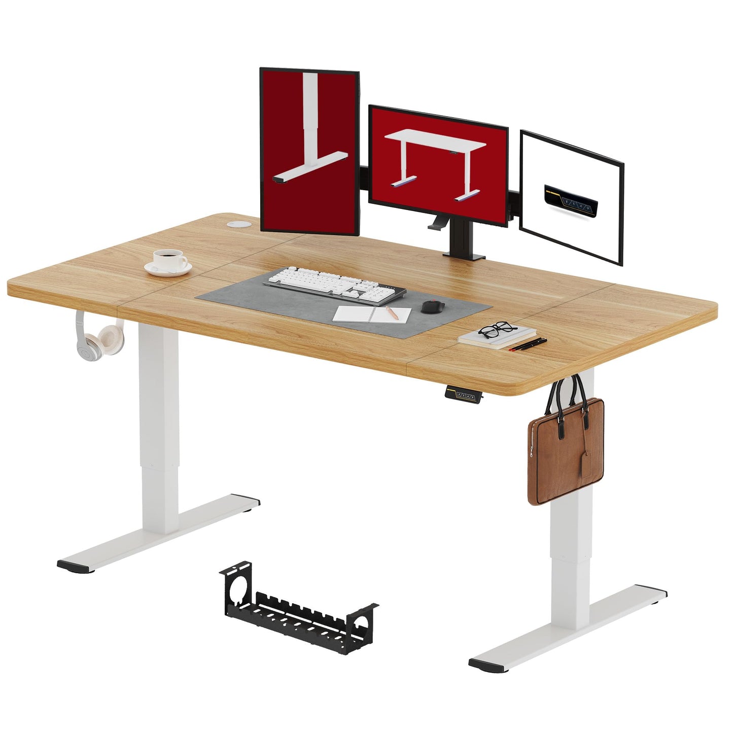 SANODESK FQ1 140x60cm Escritorio Elevable Eléctrico con Tablero, Standing Desk, Mesa Elevable para Computadora con Gancho, Cerradura para niños, Función de Memoria para Oficina y Hogar-Blanco Arce