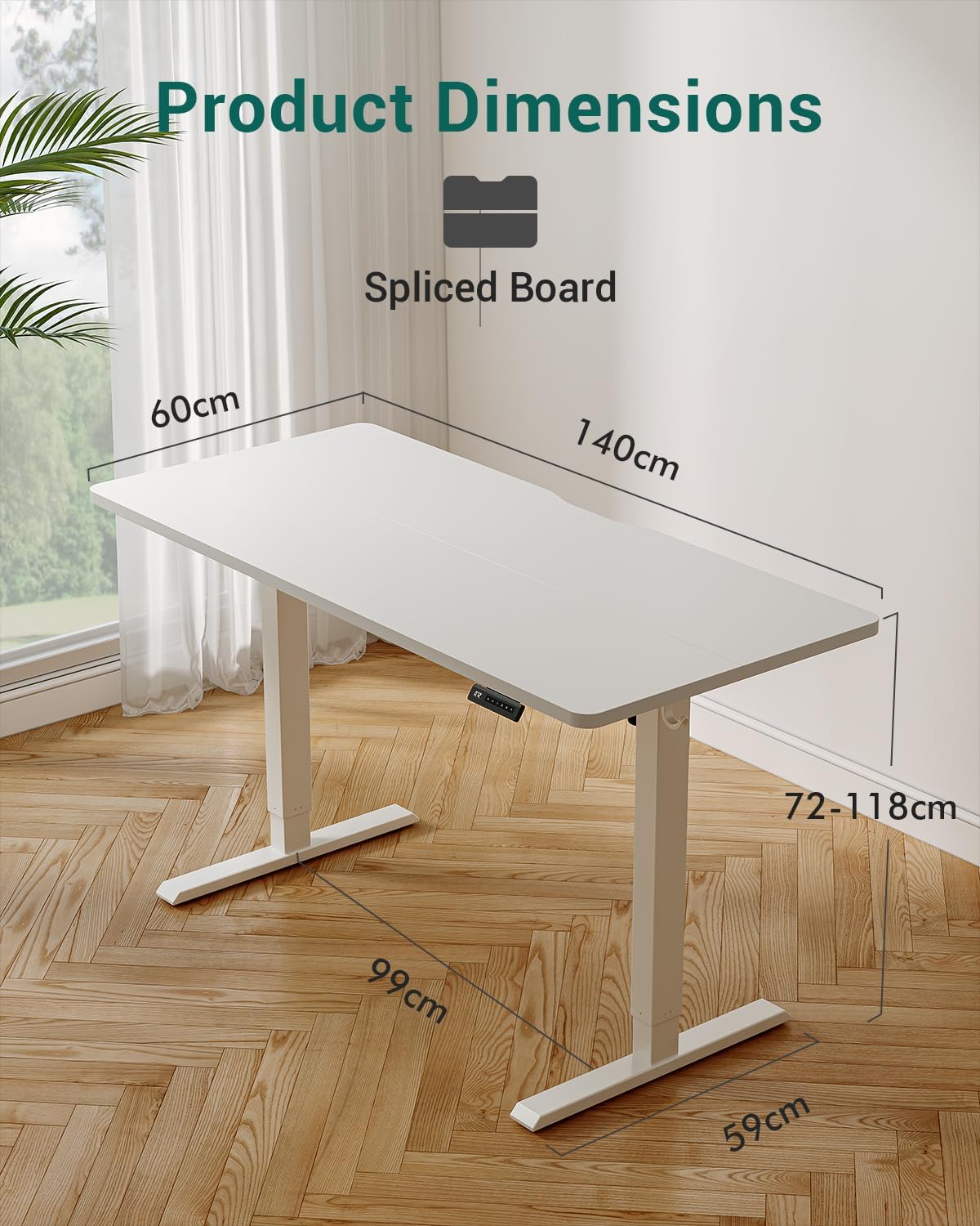 Cubiker Escritorio Eléctrico de Pie - 140 * 60 cm Mesa Altura Ajustable con Tablero, Sistema Anticolisión, Pies en T de Acero, Panel Control con Funciones Memoria