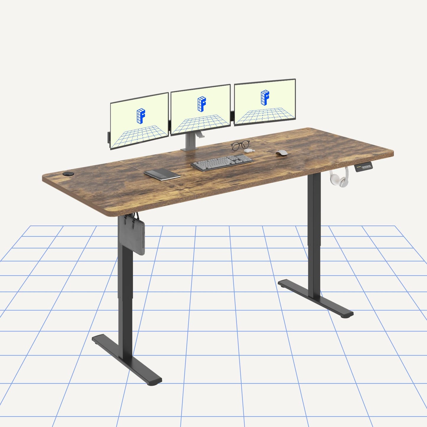 FLEXISPOT QE Pro Escritorio Elevable Eléctrico 140x60cm, Mesa Elevable con 2 Ganchos, Portavasos y Organizador de Cables, 4 Función de Memoria, Standing Desk para Oficina & Hogar y Teletrabajo, Negro