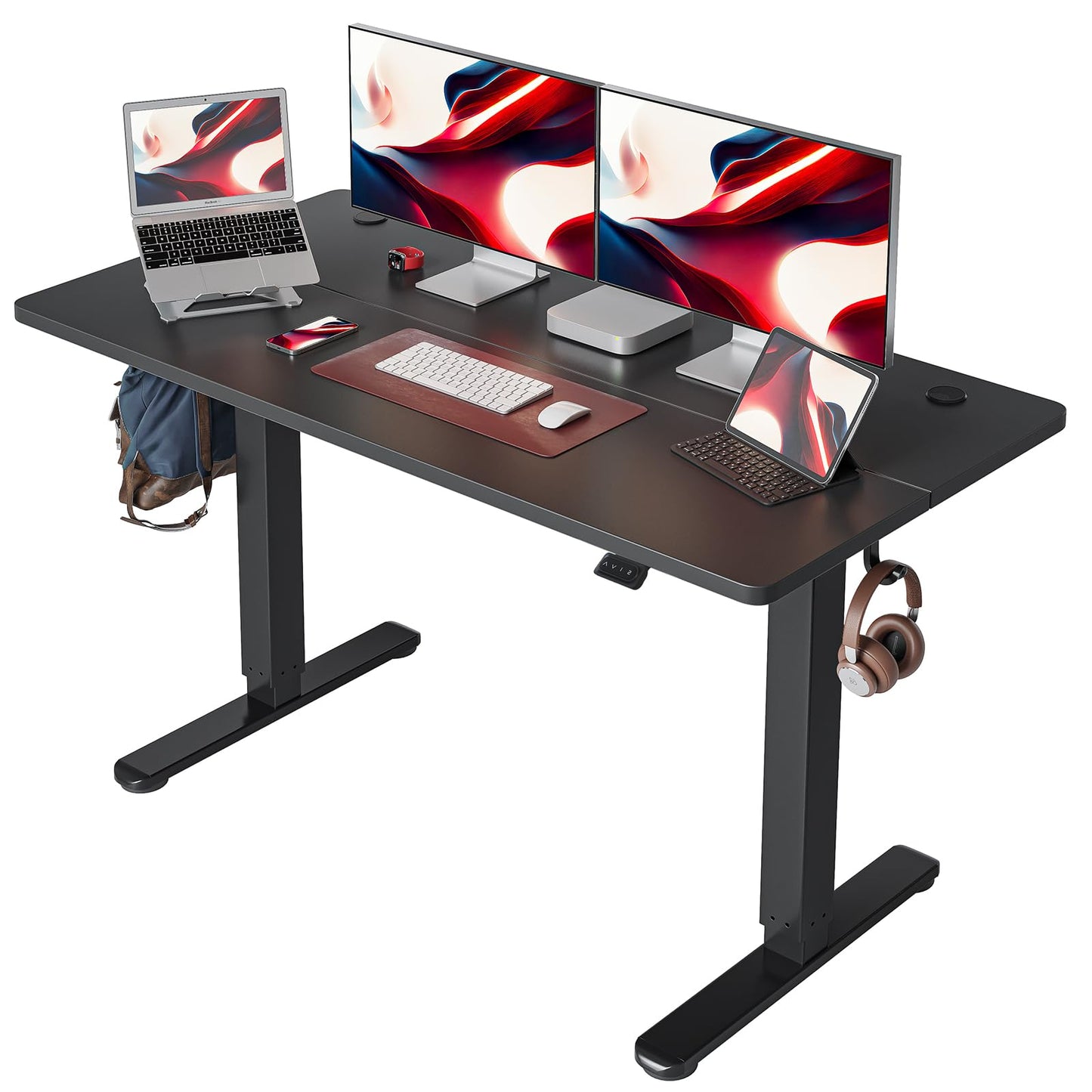 Cubiker Escritorio Eléctrico de Pie - 140 * 60 cm Mesa Altura Ajustable con Tablero, Sistema Anticolisión, Pies en T de Acero, Panel Control con Funciones Memoria