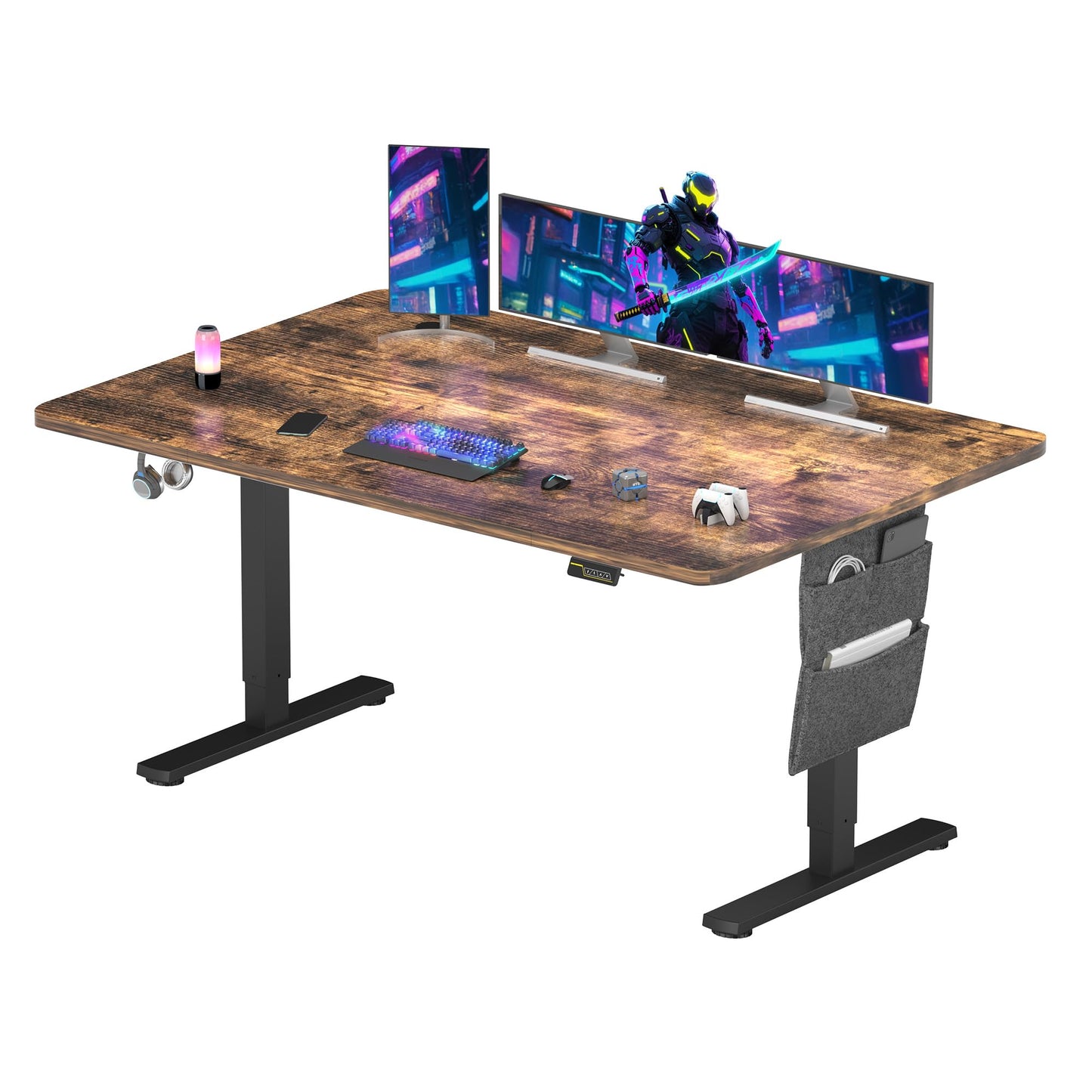 SANODESK QS-Gaming Escritorio Elevable Eléctrico 160x60 cm, Regulable en Altura, Control con Función de Memoria y Gancho, Negro