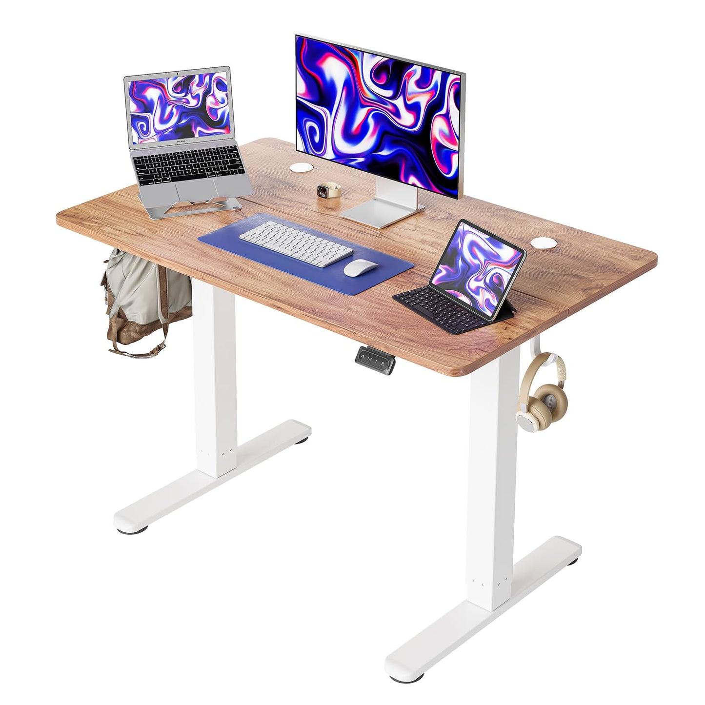 Cubiker Escritorio Eléctrico de Pie - 140 * 60 cm Mesa Altura Ajustable con Tablero, Sistema Anticolisión, Pies en T de Acero, Panel Control con Funciones Memoria