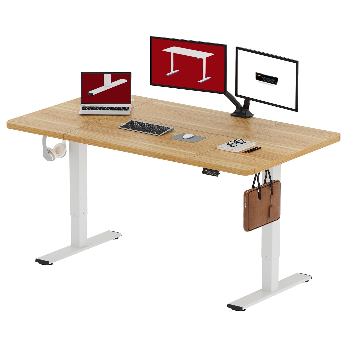 SANODESK FQ1 140x60cm Escritorio Elevable Eléctrico con Tablero, Standing Desk, Mesa Elevable para Computadora con Gancho, Cerradura para niños, Función de Memoria para Oficina y Hogar-Blanco Arce