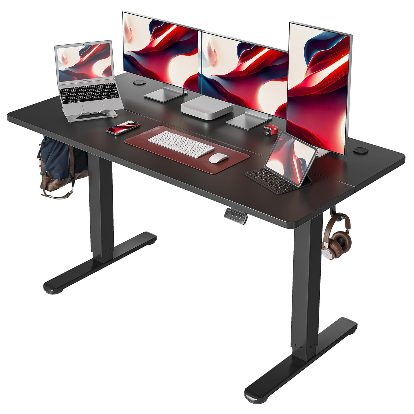 Cubiker Escritorio Eléctrico de Pie - 140 * 60 cm Mesa Altura Ajustable con Tablero, Sistema Anticolisión, Pies en T de Acero, Panel Control con Funciones Memoria