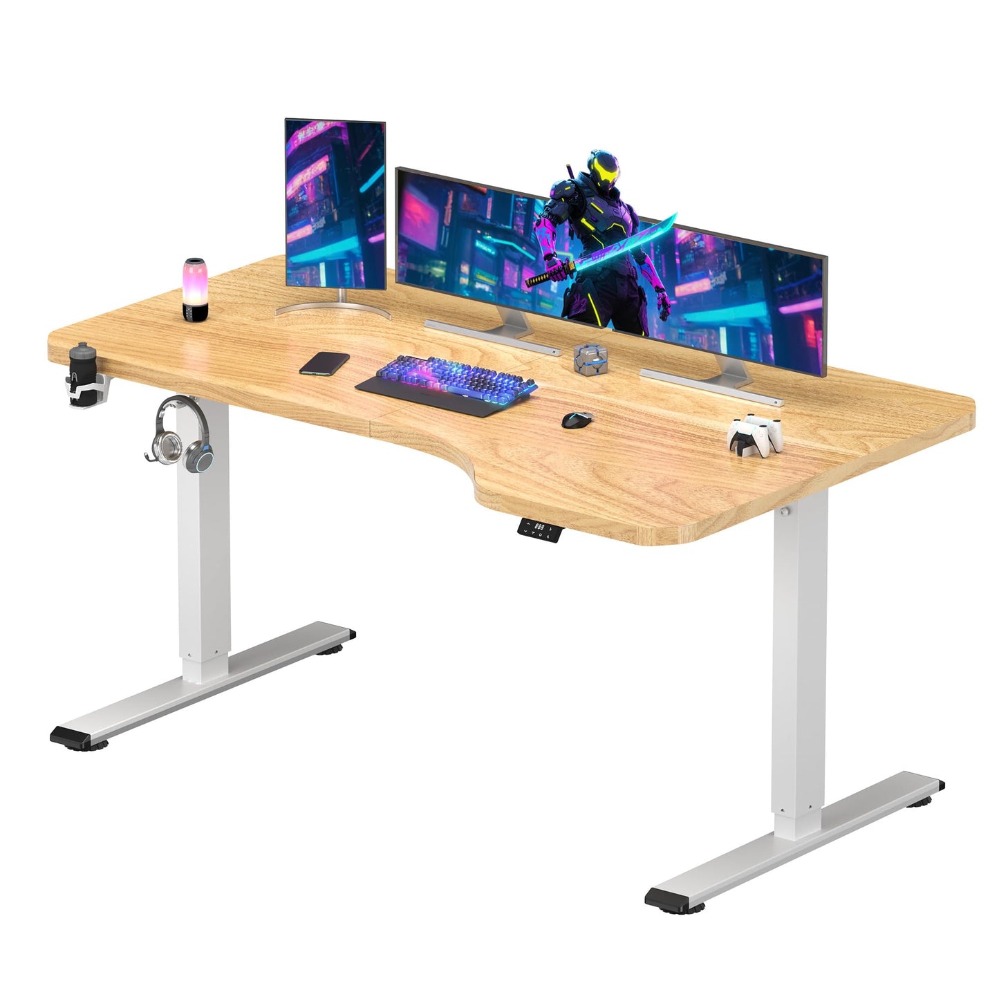 SANODESK QS-Gaming Escritorio Elevable Eléctrico 160x60 cm, Regulable en Altura, Control con Función de Memoria y Gancho, Negro