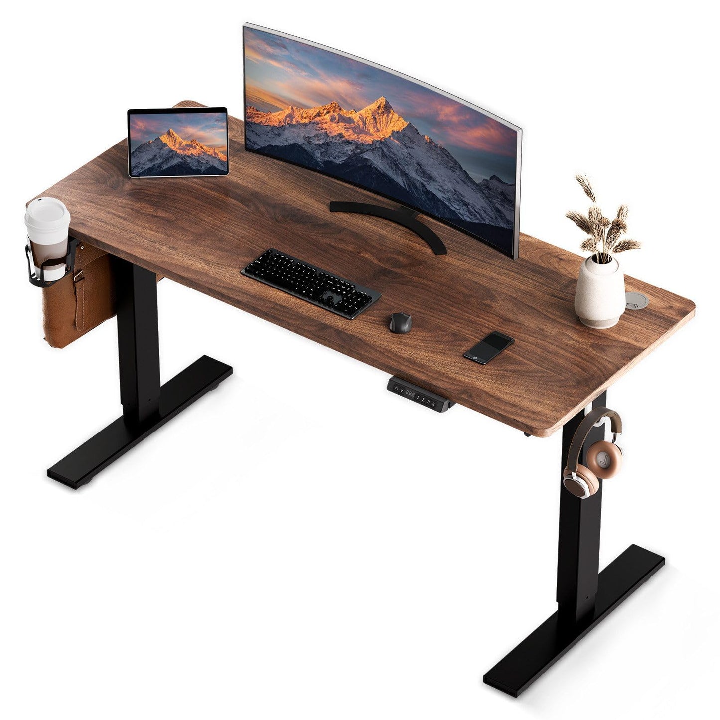 HOMAVO Escritorio Eléctrico De Pie para Sentarse 140x70cm, Escritorio Eléctrico con Memoria y Función Anticolisión, Puertos de Carga Rápida USB-A y Tipo-C, Escritorio Regulable en Altura (70-119CM)